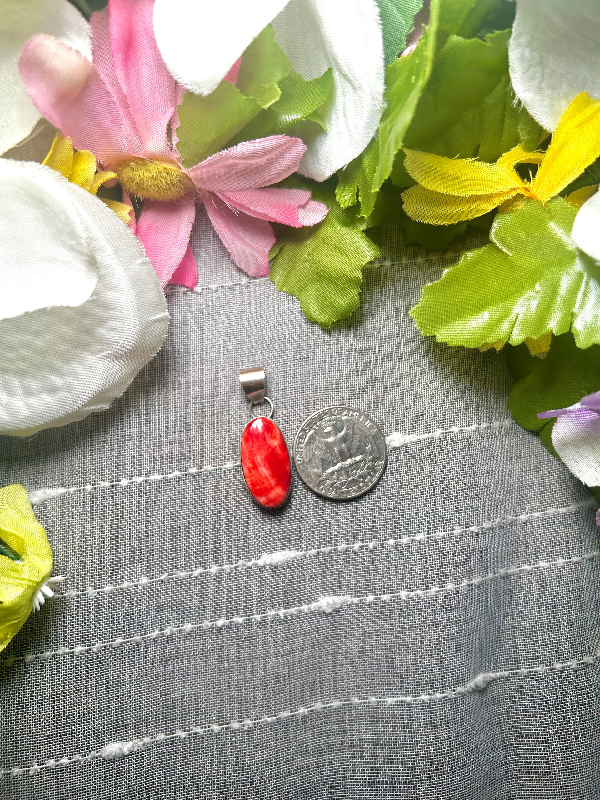 Navajo Made Spiny Oyster  & Sterling Silver Pendant