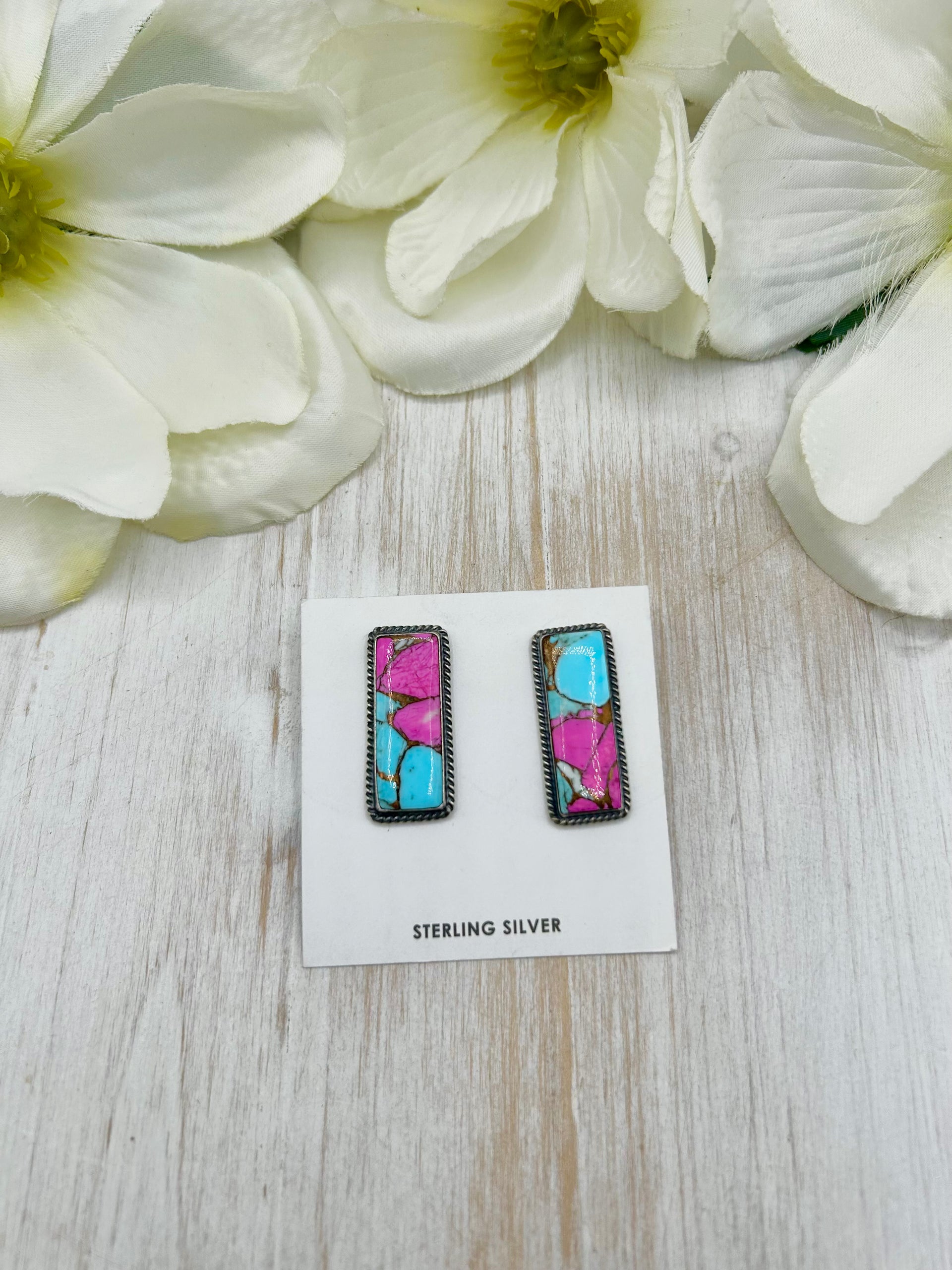 J Frank Cotton Candy Dahlia & Sterling Silver Post Earrings