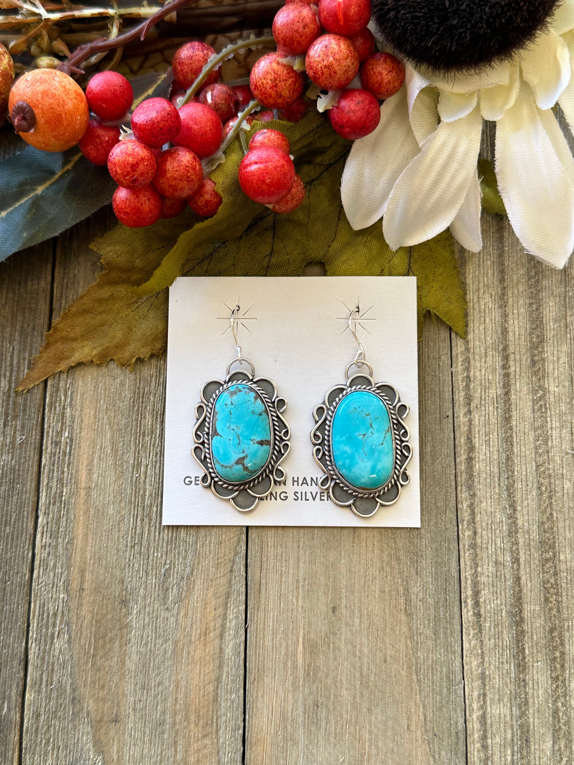 Navajo Made Kingman Turquoise & Sterling Silver Dangle Earrings