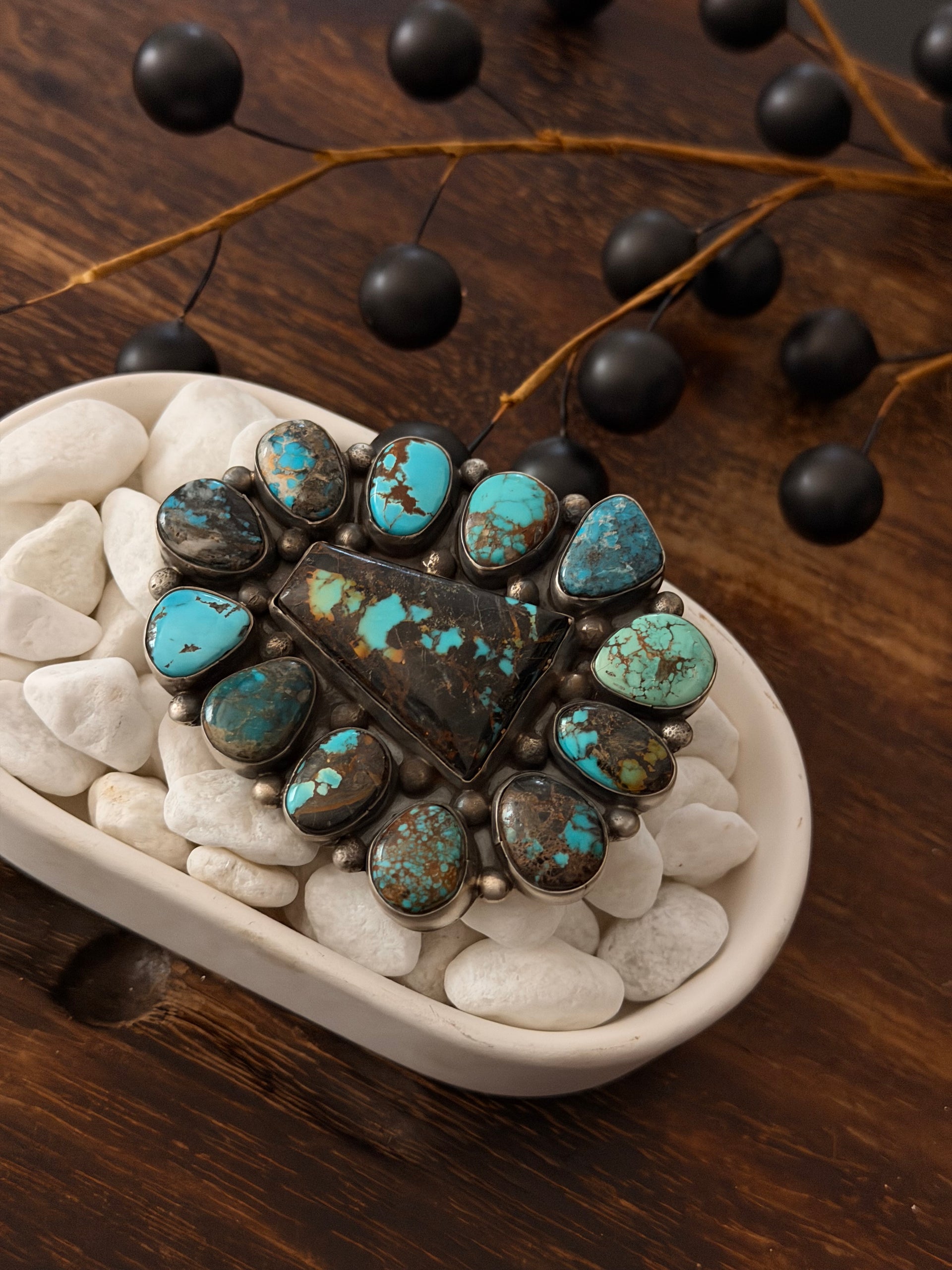 Travis Jim Mixed Turquoise & Sterling Silver Cluster Belt Buckle