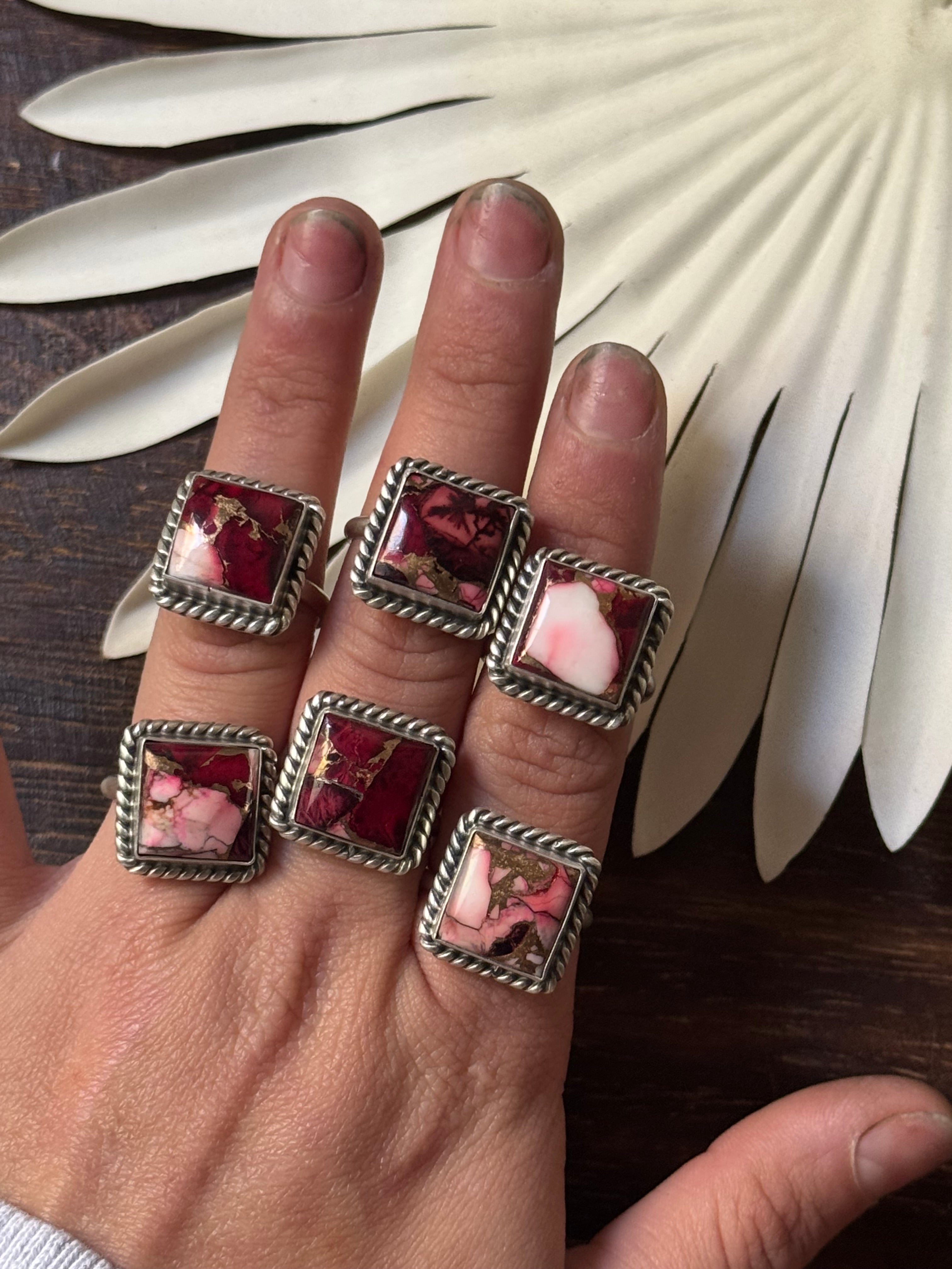 Navajo Made Rose Dahlia & Sterling Silver Adjustable Rings