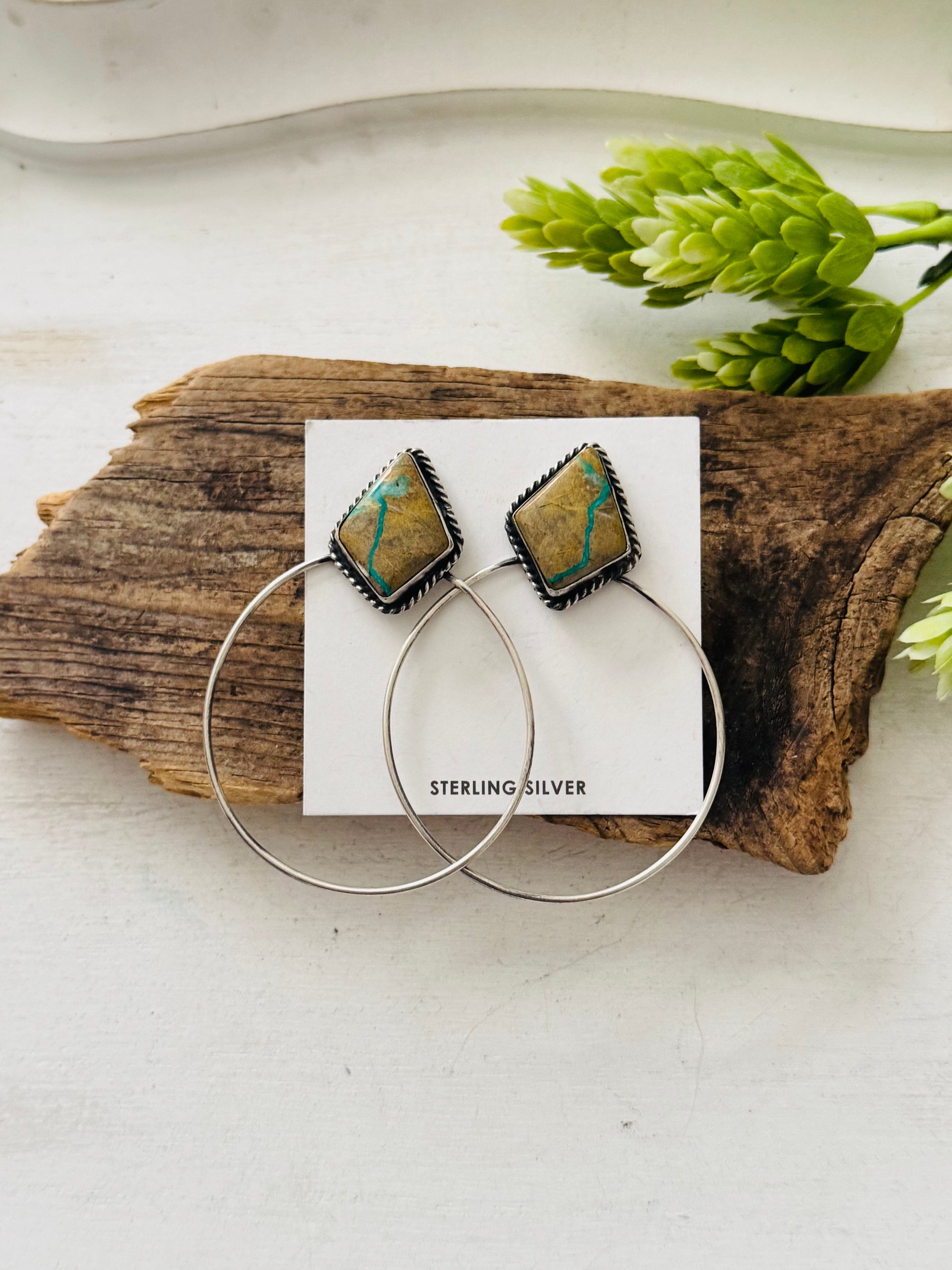 Elouise Kee Ribbon Royston & Sterling Silver Post Dangle Hoop Earrings