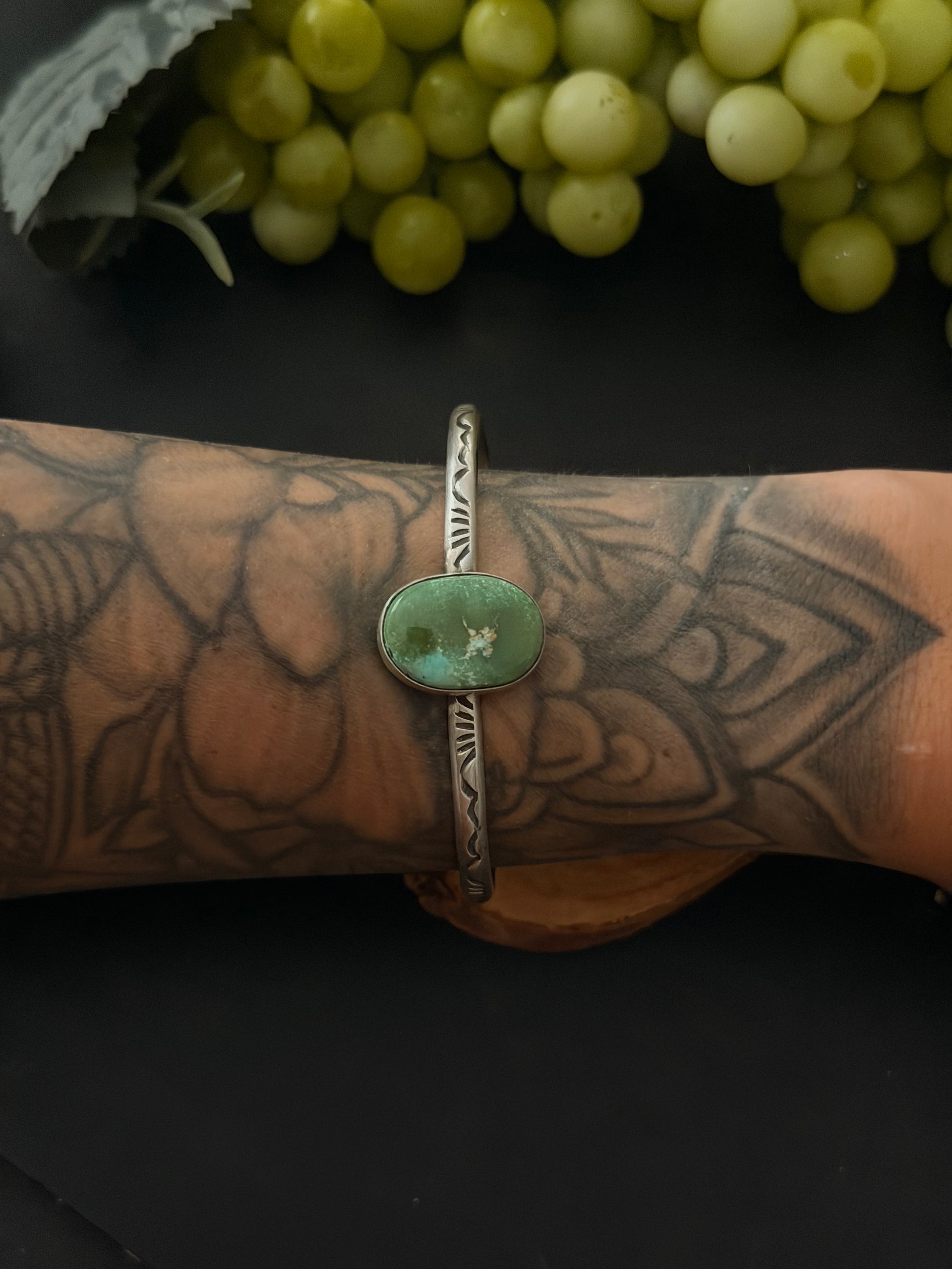 Navajo Made Sonoran Gold Turquoise & Sterling Silver Cuff Bracelet