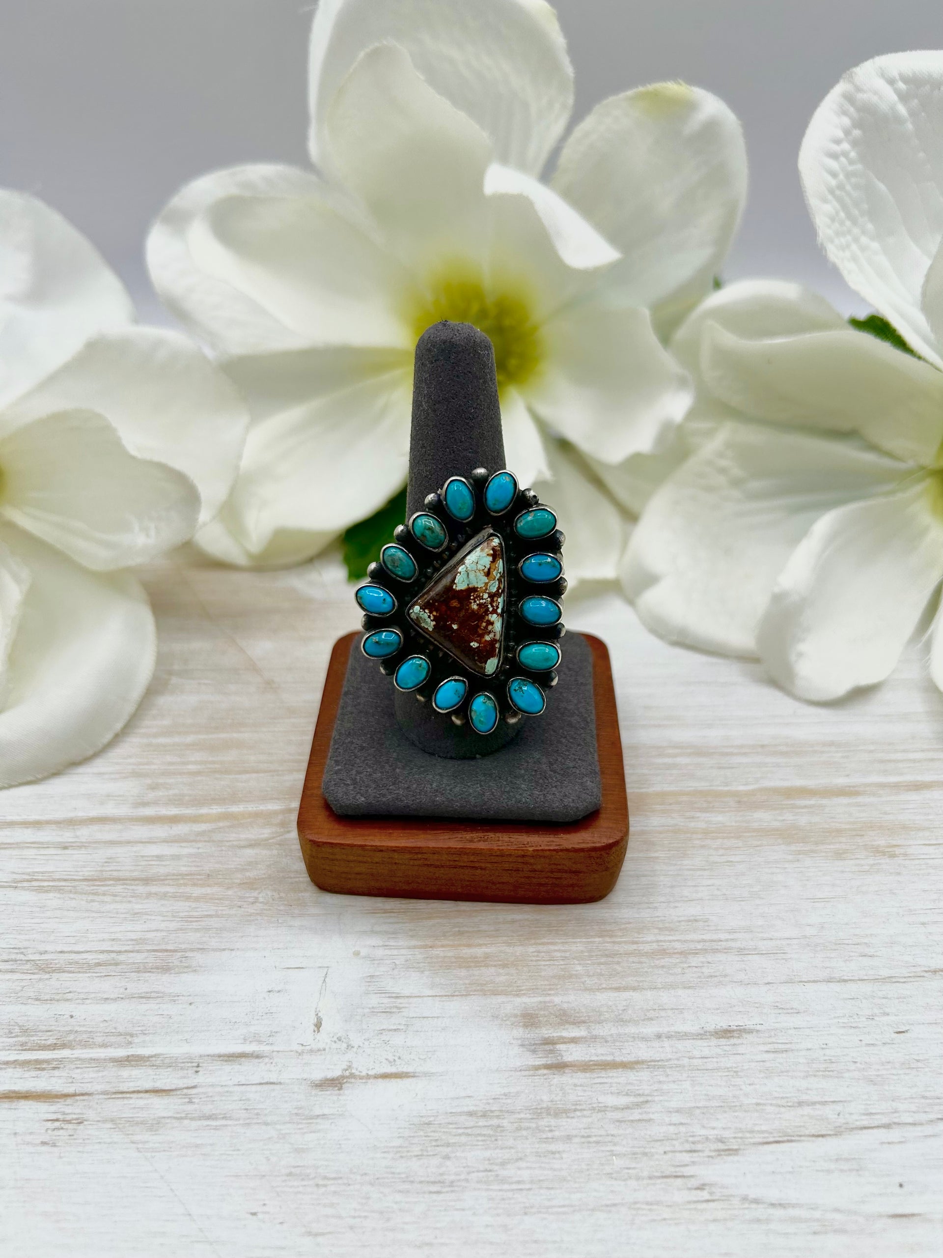 Navajo Made Mixed Turquoise & Sterling Silver Adjustable Ring
