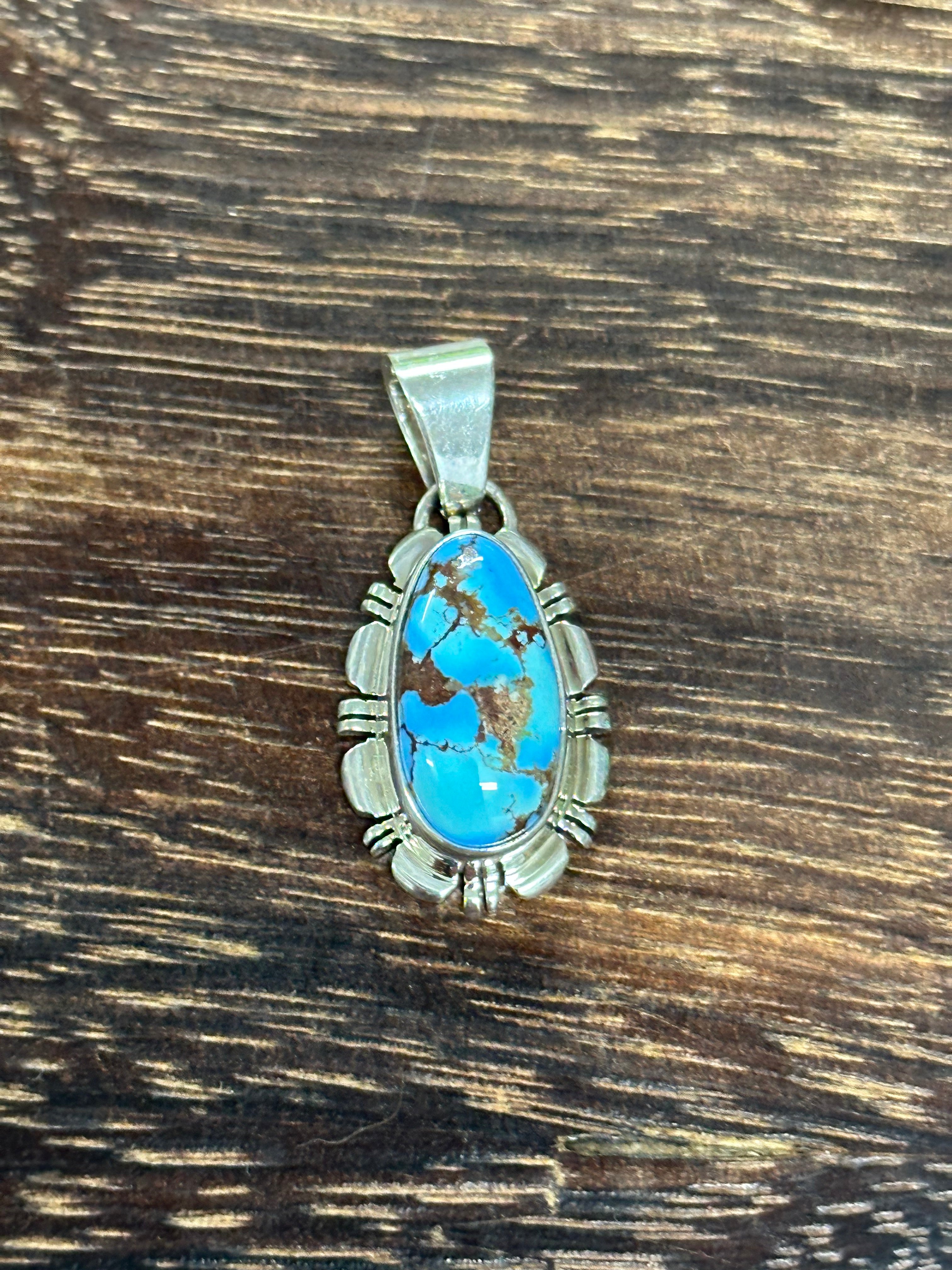 Navajo Made Golden Hills Turquoise & Sterling Silver Pendant