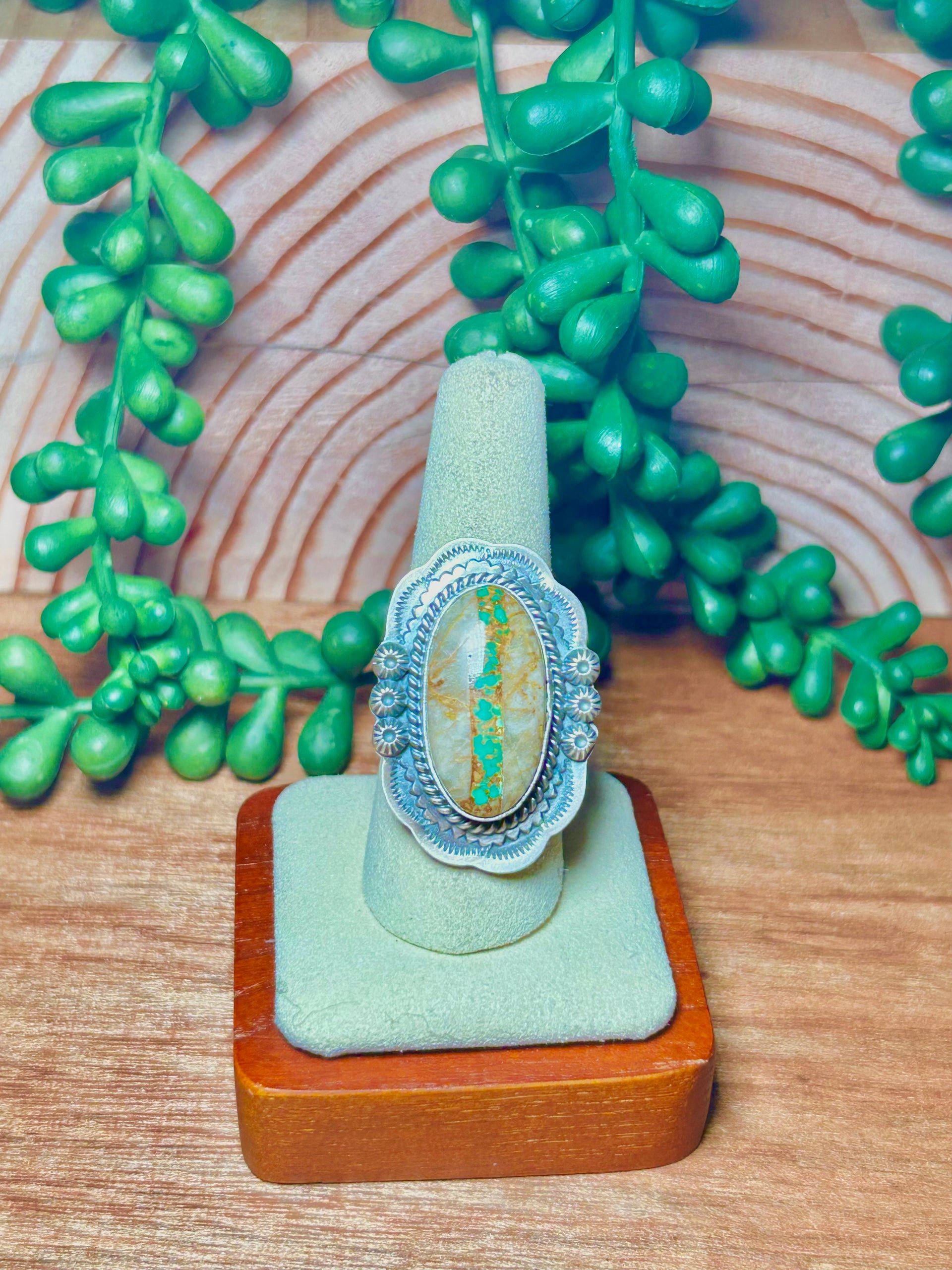 Navajo Made Bonlder Turquoise & Sterling Silver Adjustable Ring