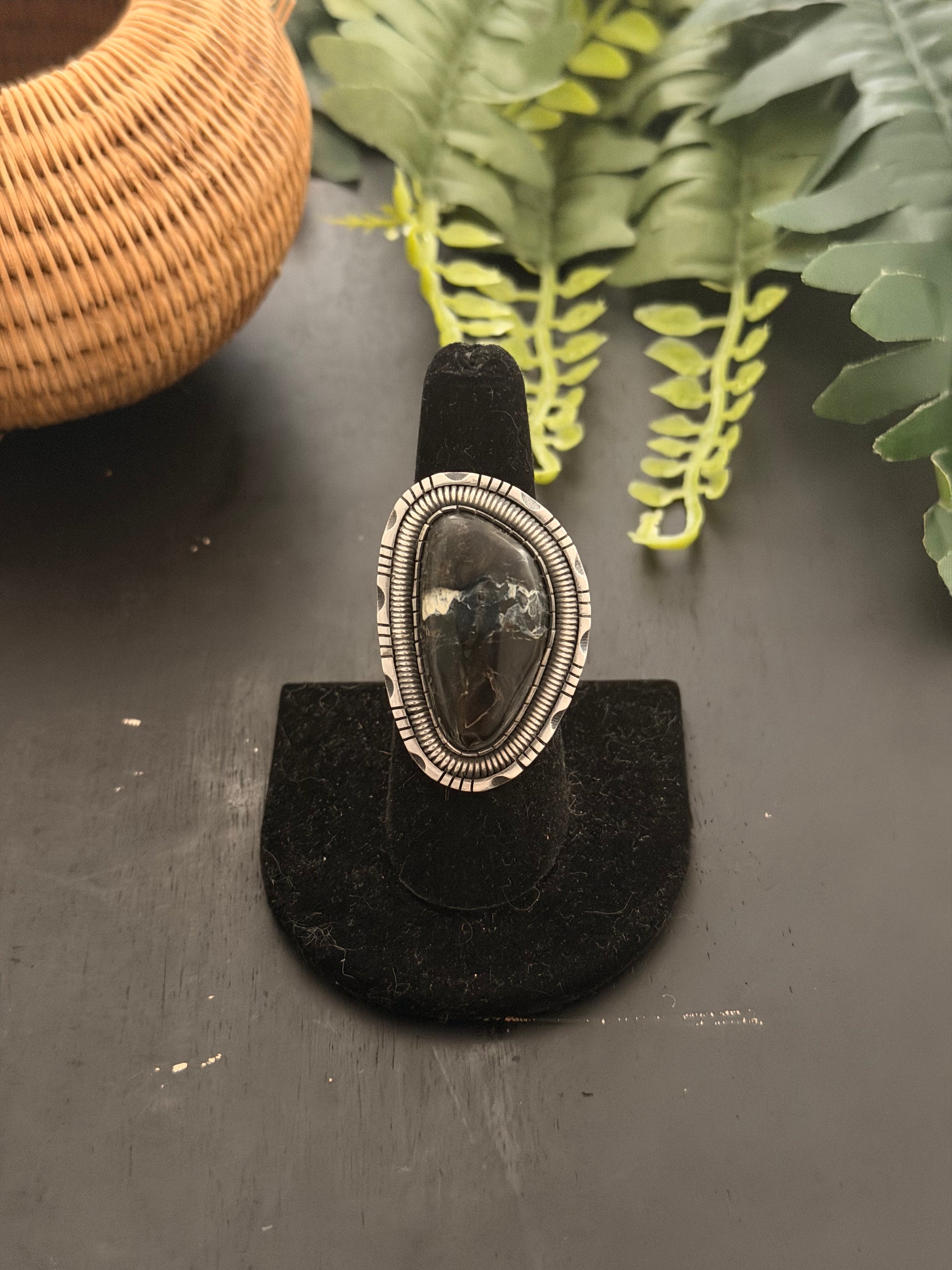 Walker Vandever Black Jack Turquoise & Sterling Silver Ring Size 8
