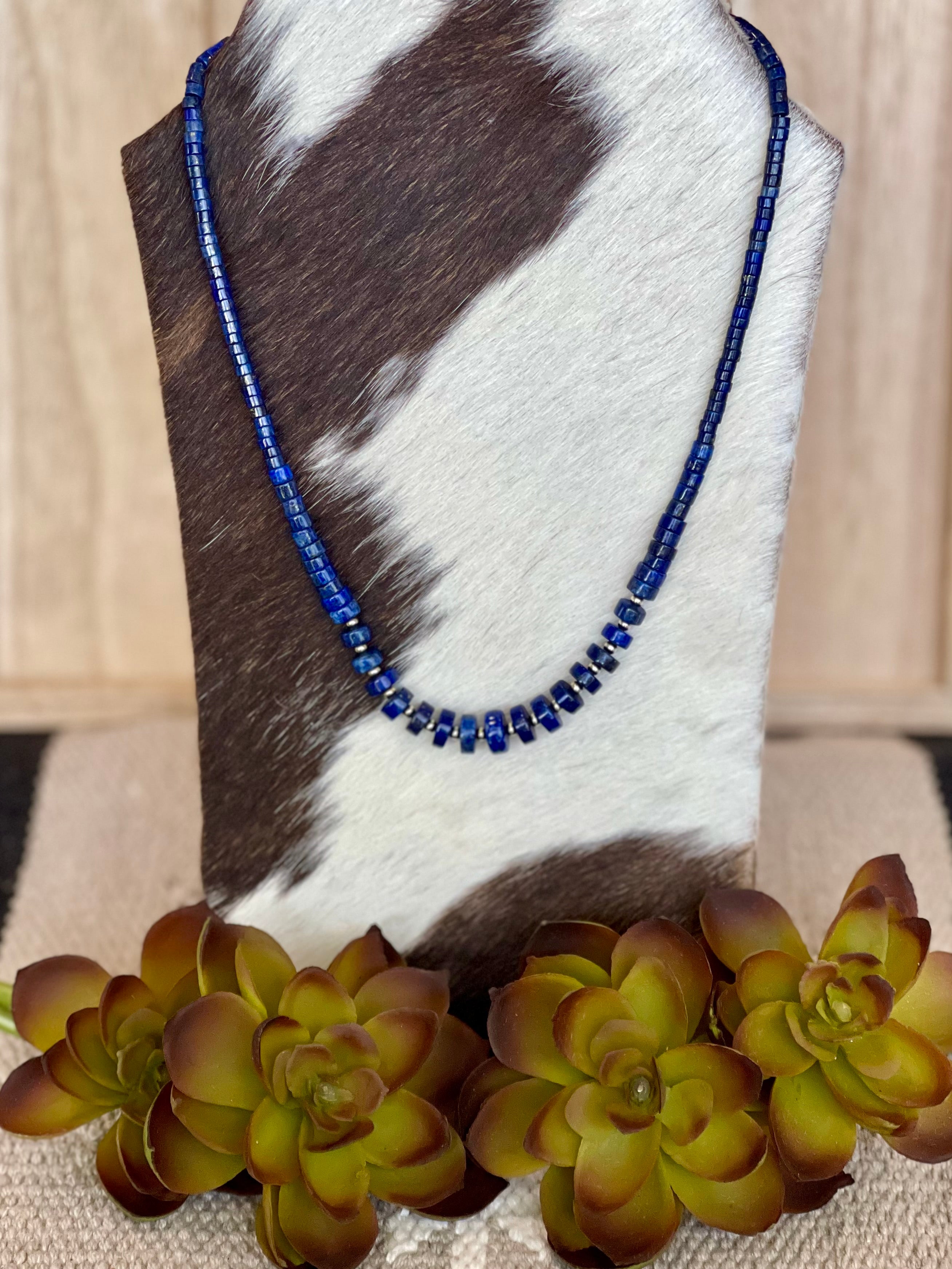 Southwest Handmade Lapis & Sterling Silver Graduated Beaded Necklace