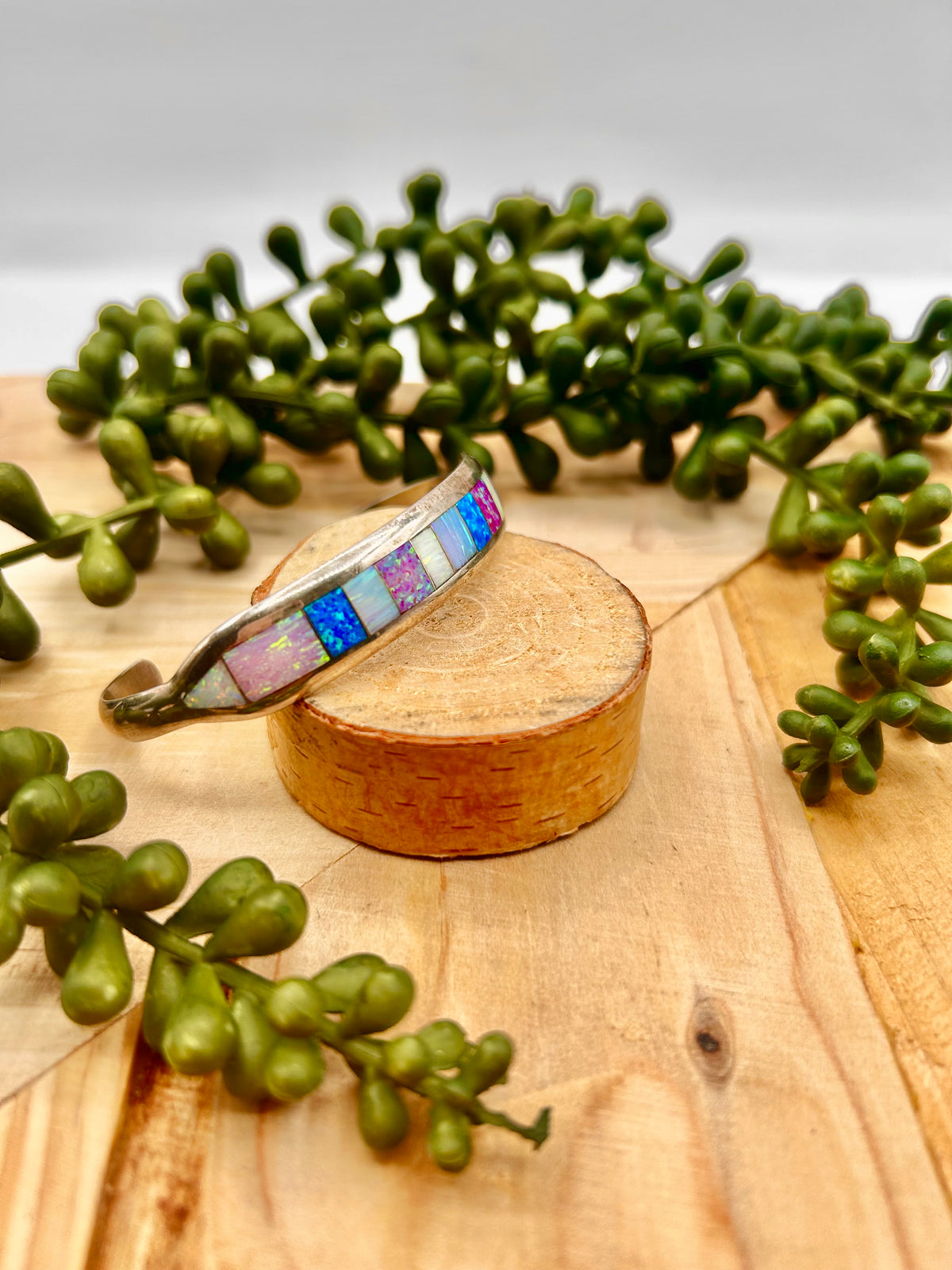 Navajo Made Opal & Sterling Silver Cuff Bracelet