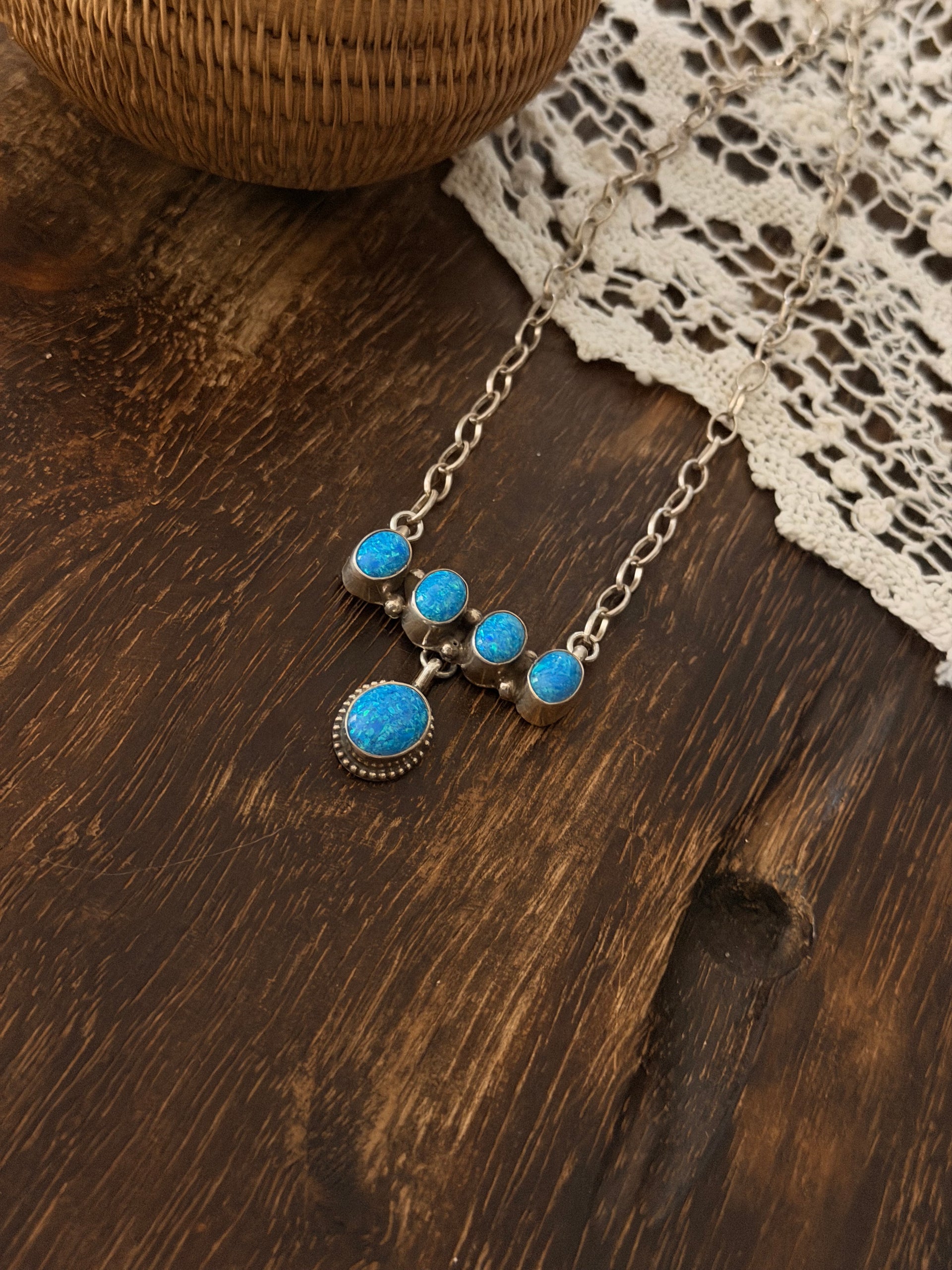 Navajo Made Opal & Sterling Silver Necklace
