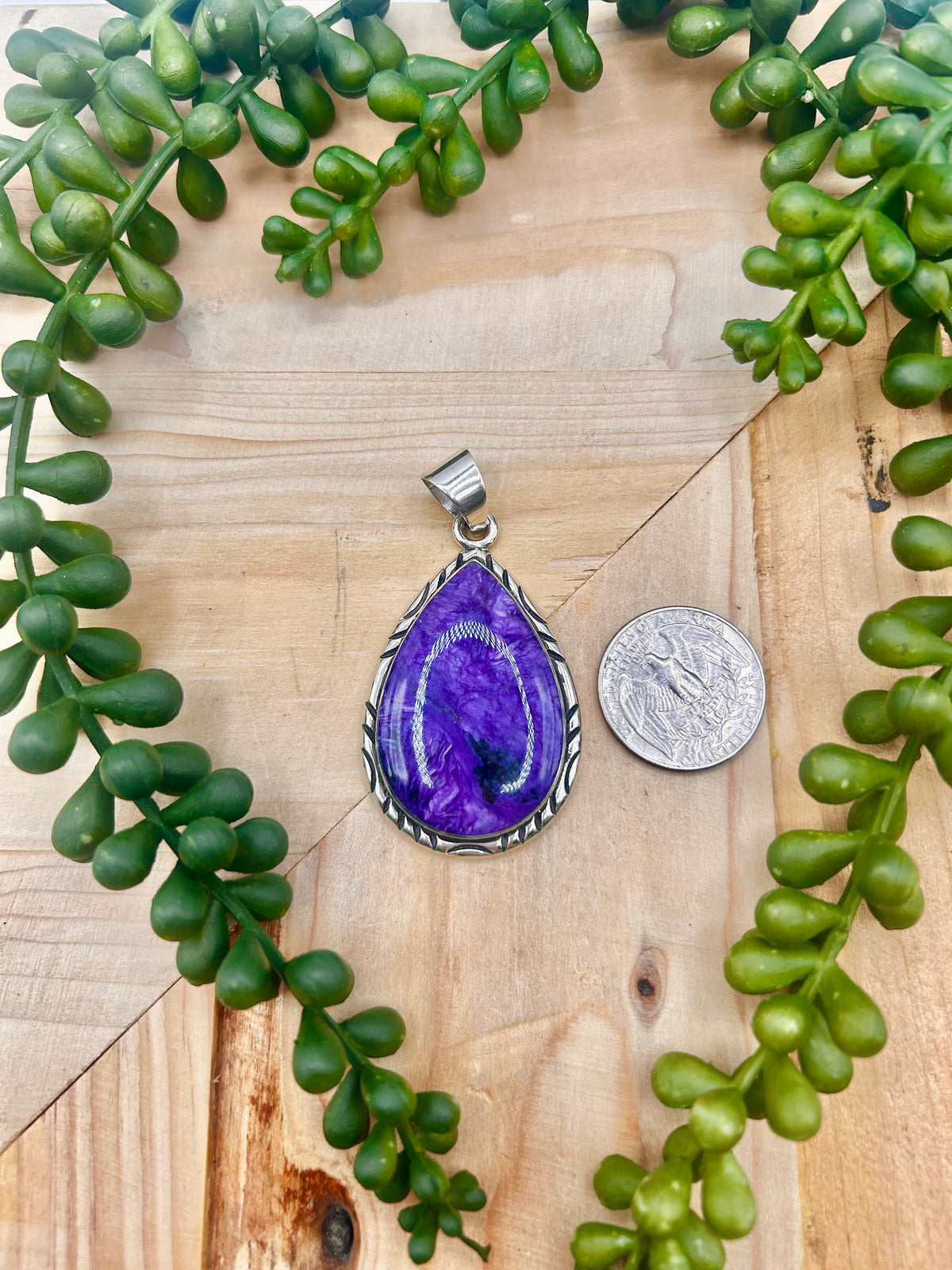Navajo Made Charoite  & Sterling Silver Pendant