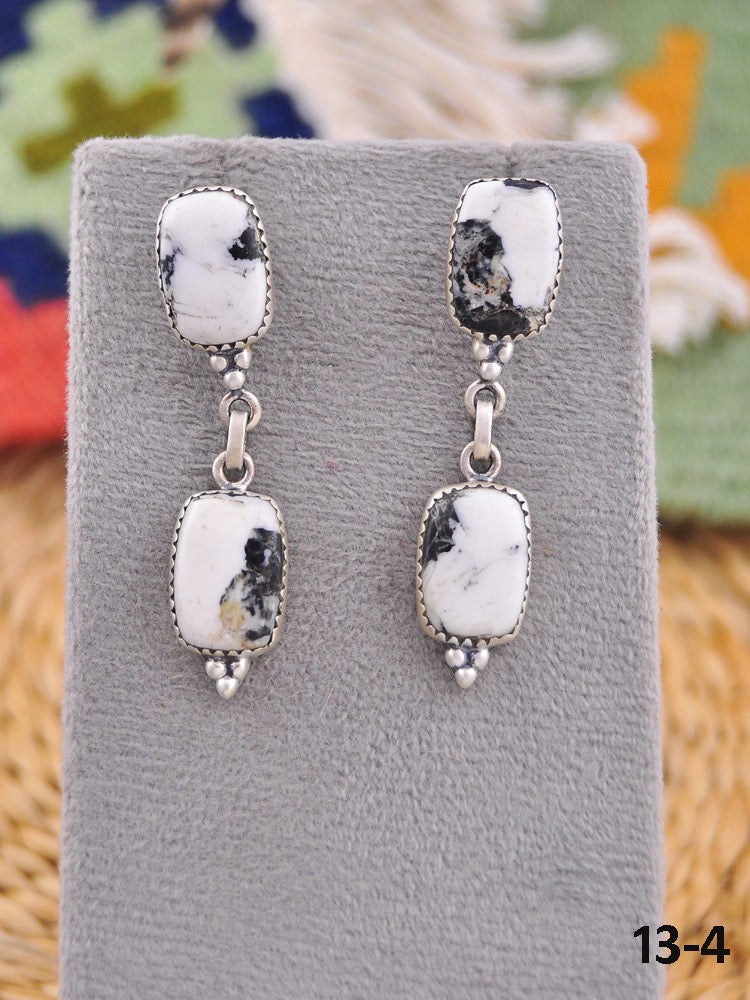 Southwest Made White Buffalo & Sterling Silver Dangle Earrings