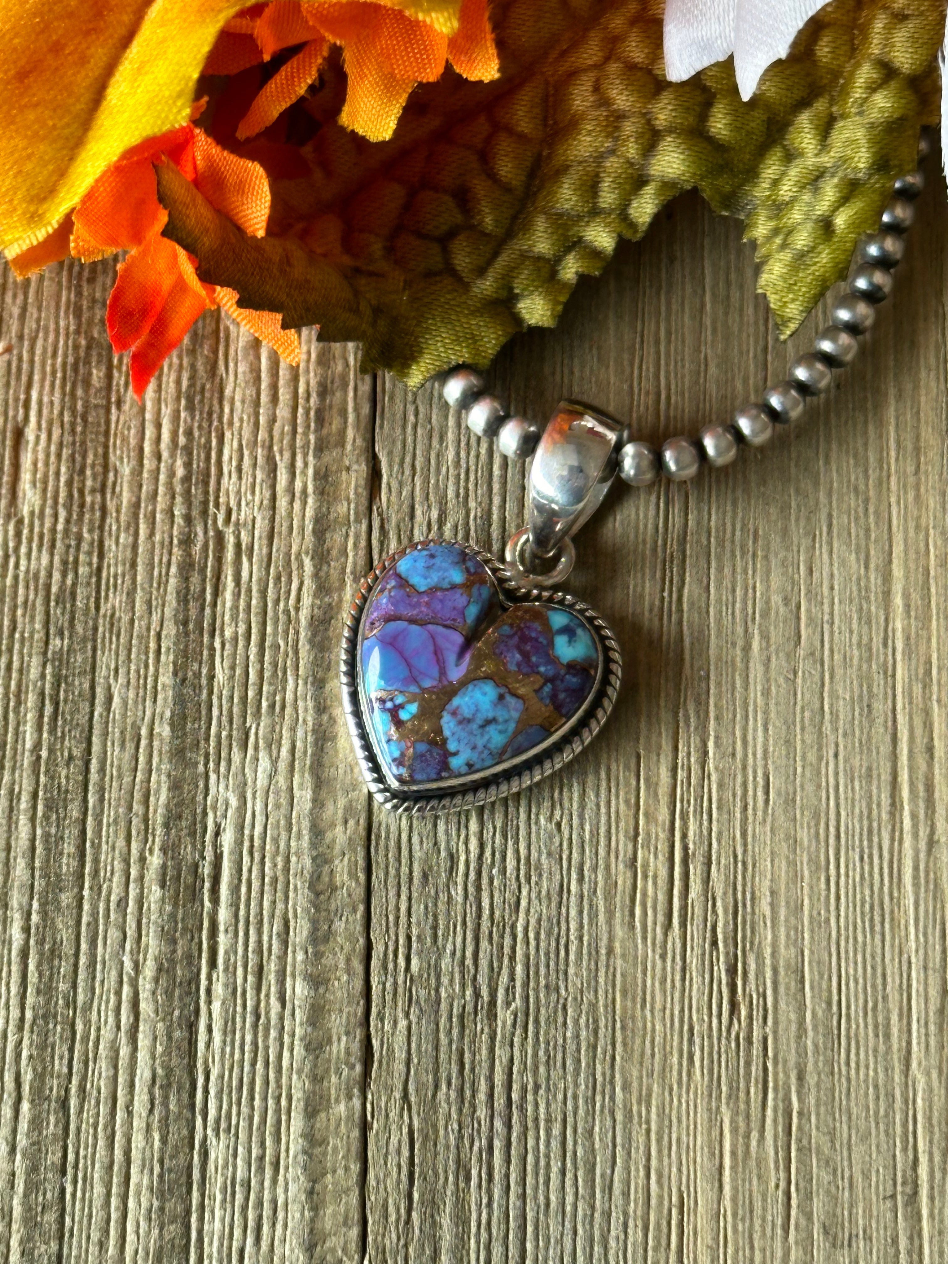 Southwest Handmade Purple Mohave Turquoise & Sterling Silver Heart Pendant