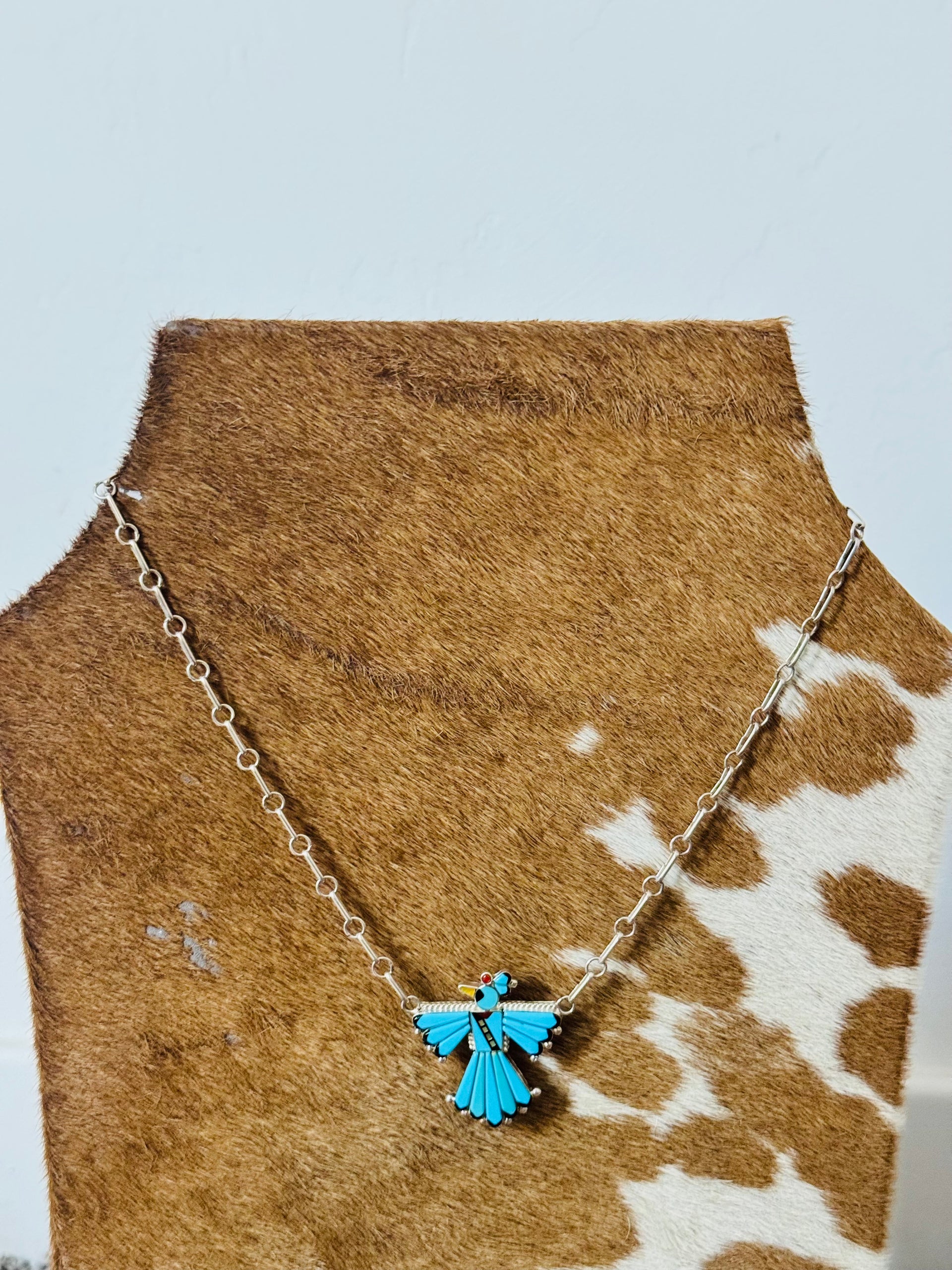 Michelle Pena Multi Stone & Sterling Silver Thunderbird Inlay Necklace