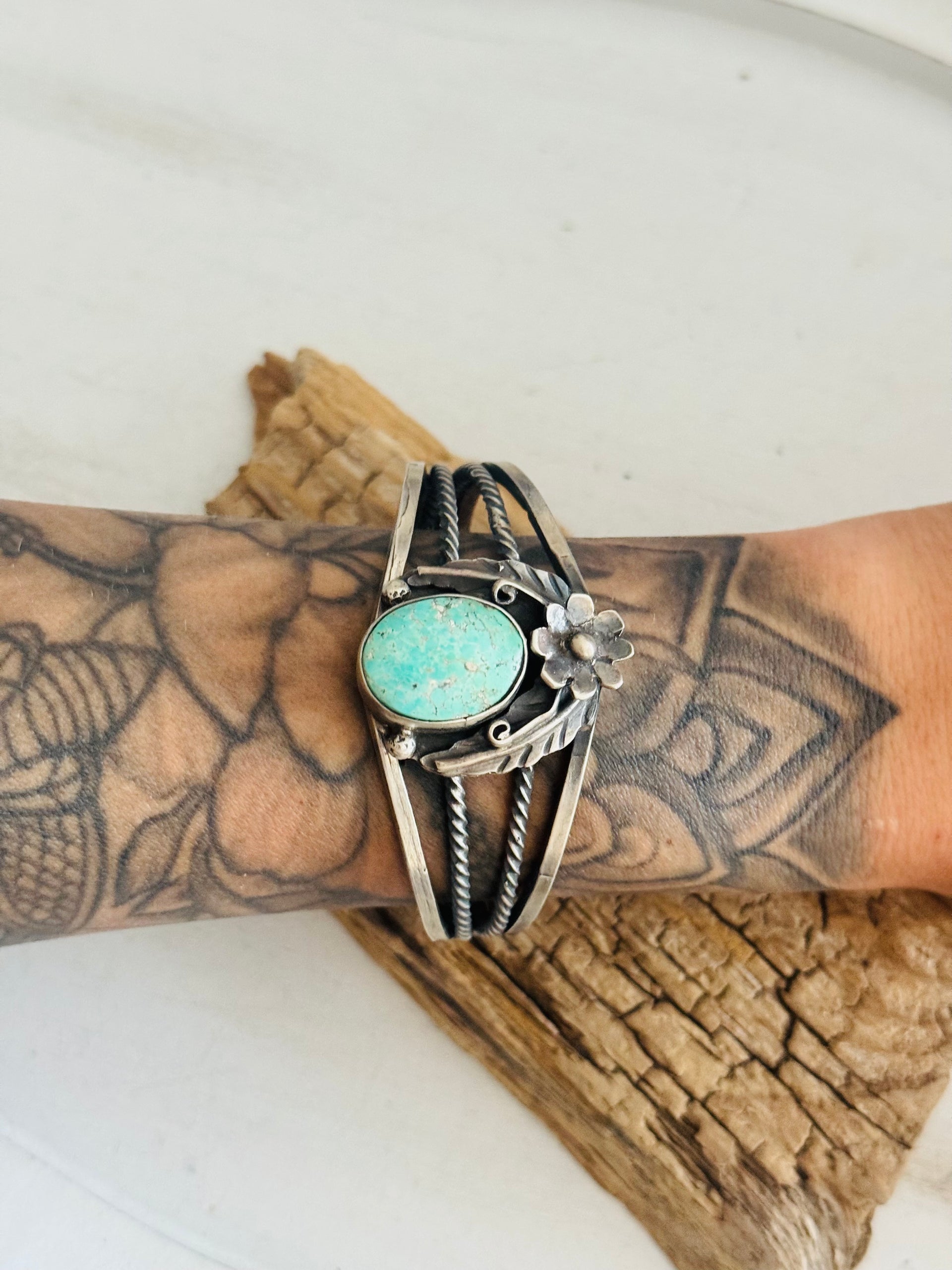 Navajo Made Emerald Valley Turquoise & Sterling Silver Cuff Bracelet