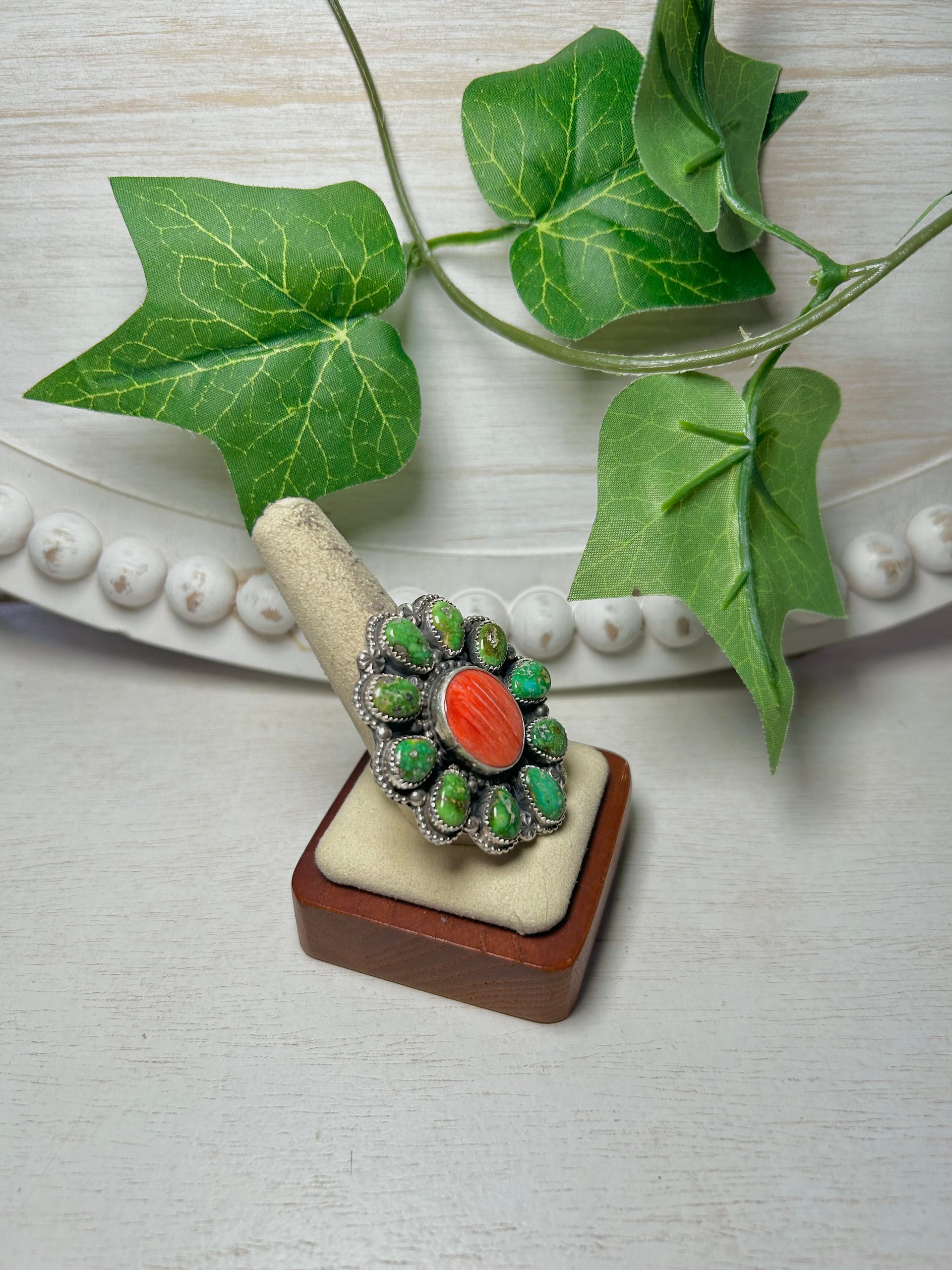 Navajo Made Multi Stone  & Sterling Silver Ring Size 10.5