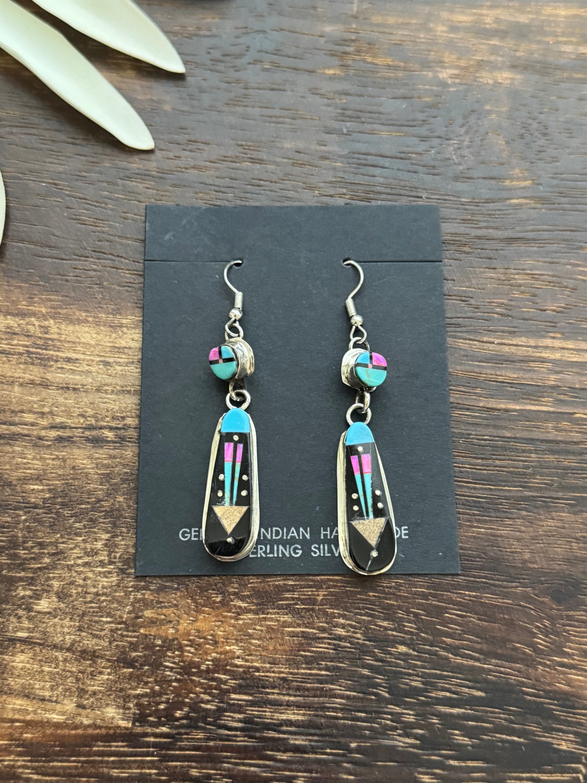 Gilbert Smith Multi Stone & Sterling Silver Inlay Dangle Earrings