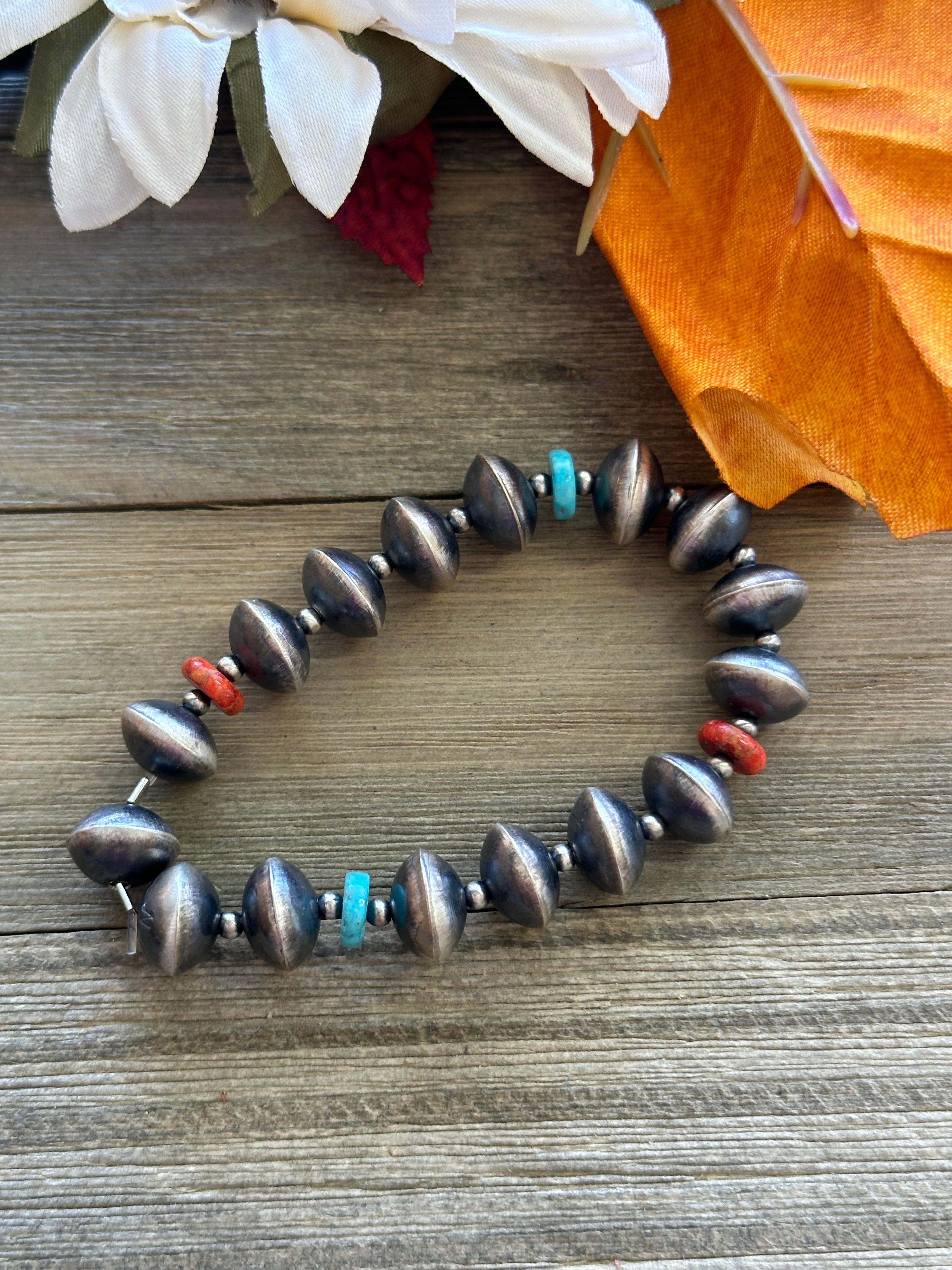 Navajo Strung Multi Stone & Sterling Silver Pearl Beaded Bracelet