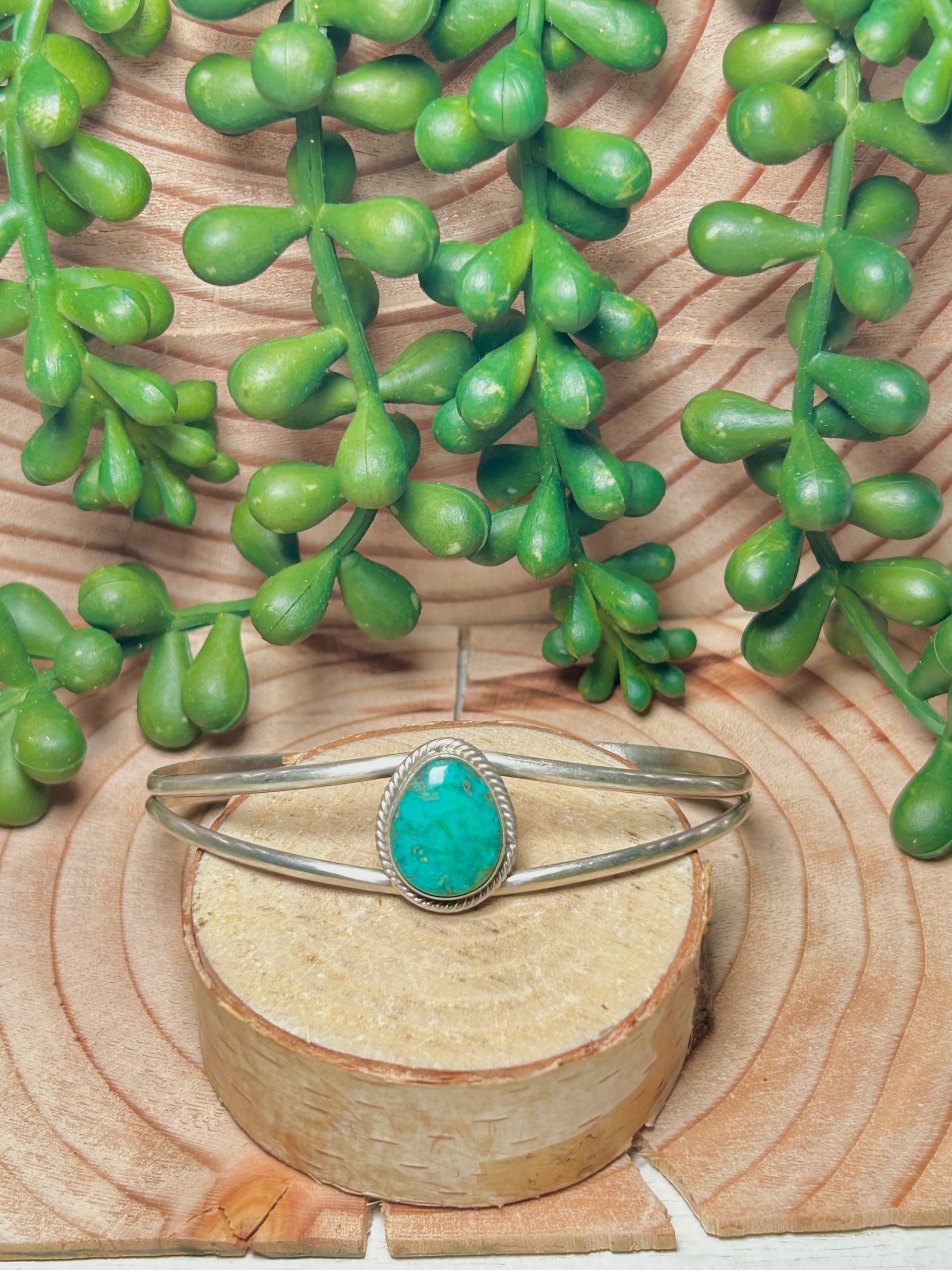 Navajo Made Kingman Turquoise & Sterling Silver Cuff Bracelet