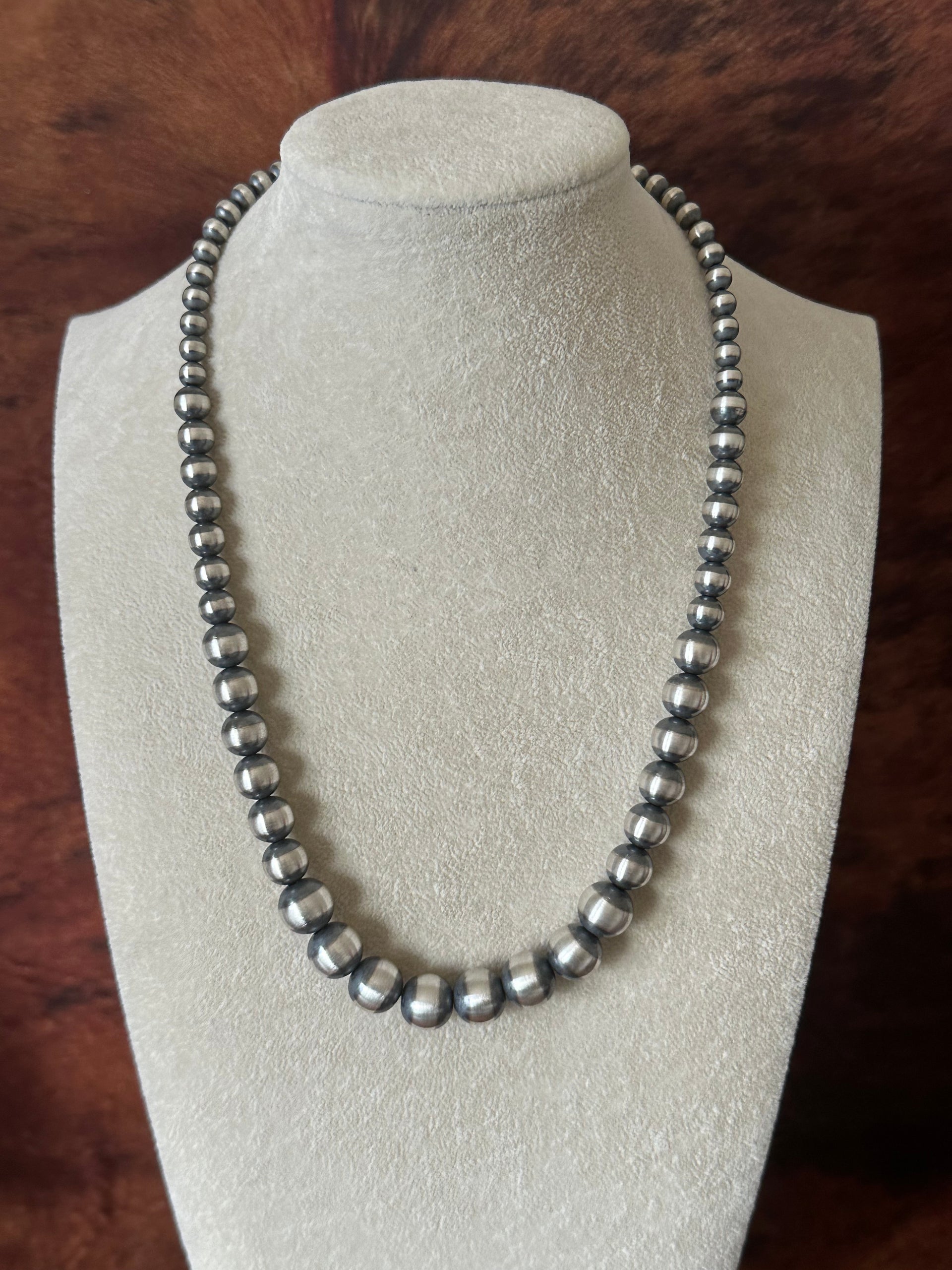 Navajo Strung 6 MM-12 MM Graduated Sterling Silver Pearls Beaded Necklace