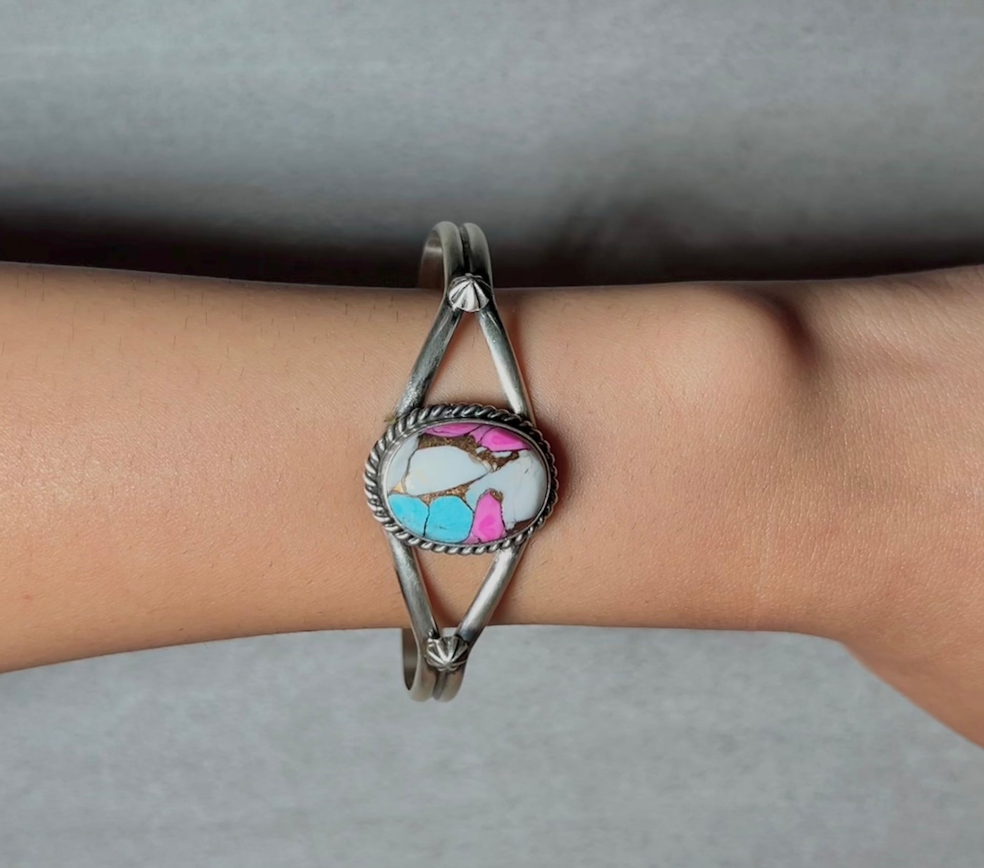 Donovan Skeets Cotton Candy Dahlia & Sterling Silver Cuff Bracelet