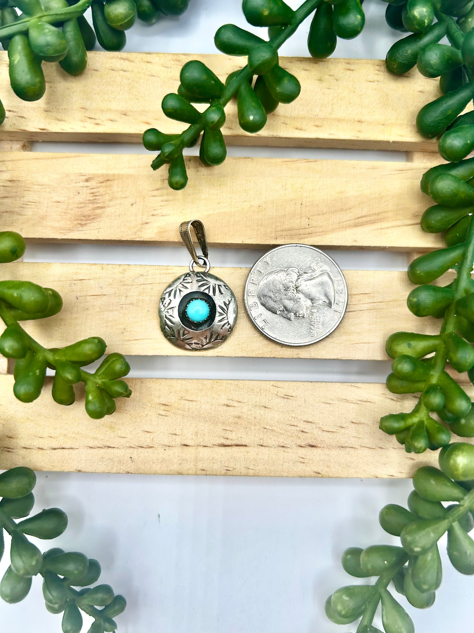 Old Pawn Navajo Made Kingman Turquoise & Sterling Silver Pendant