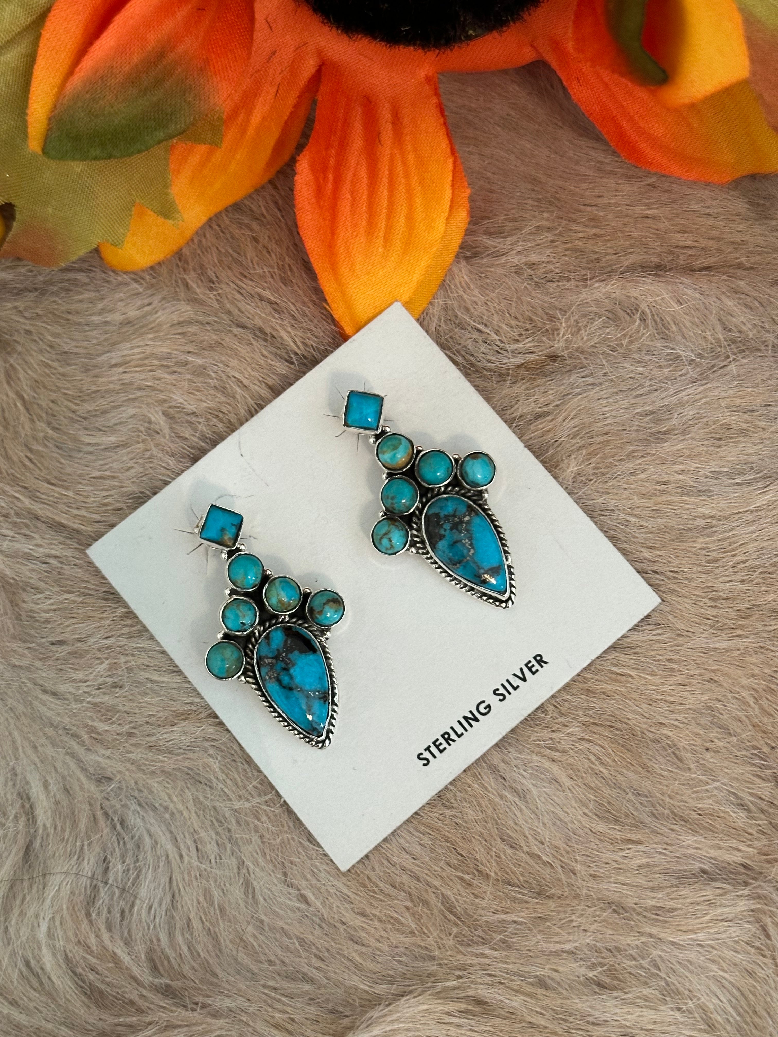 Southwest Handmade Kingman Turquoise & Sterling Silver Post Earrings