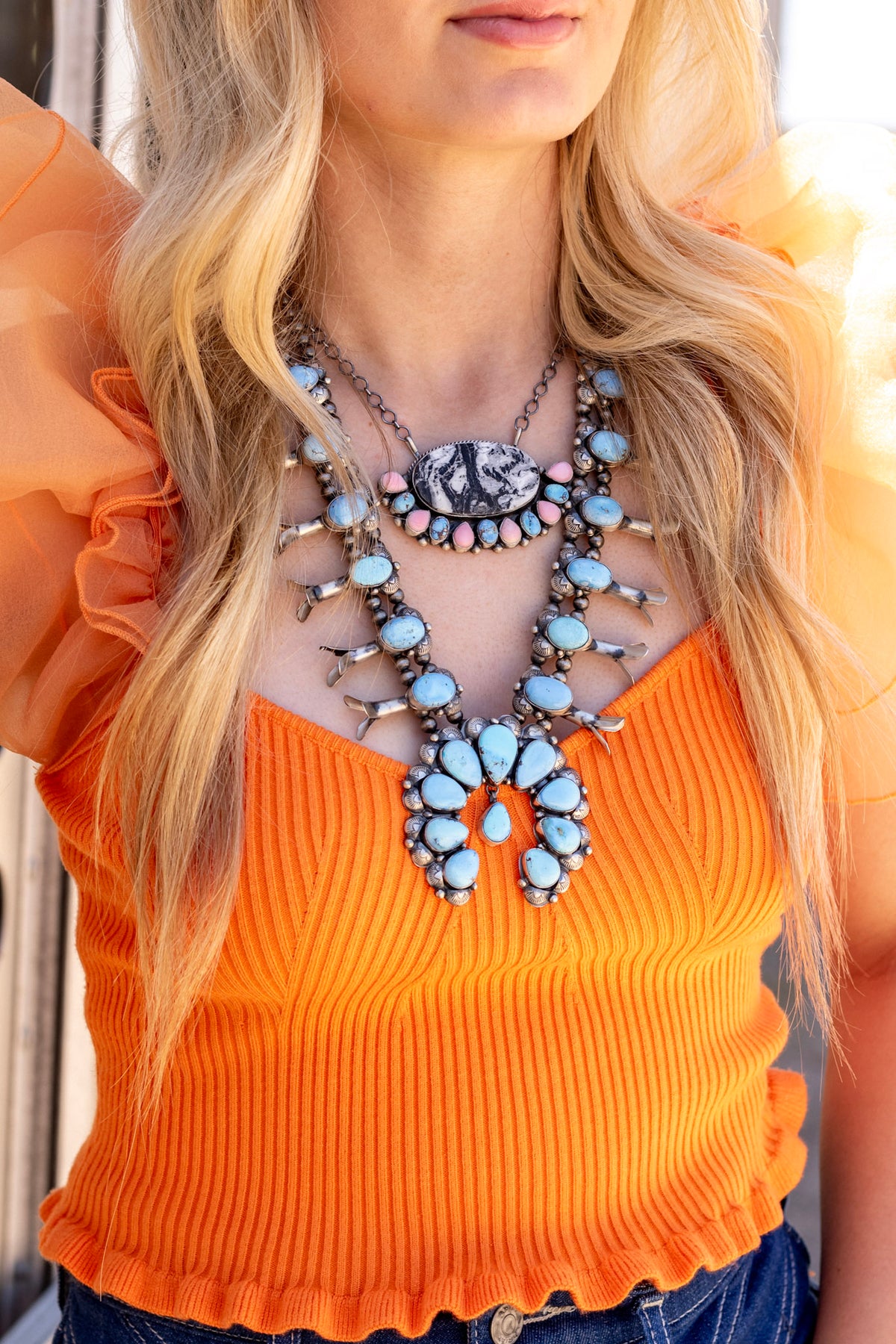 Navajo Made Multi Stone & Sterling Silver Cluster Necklace