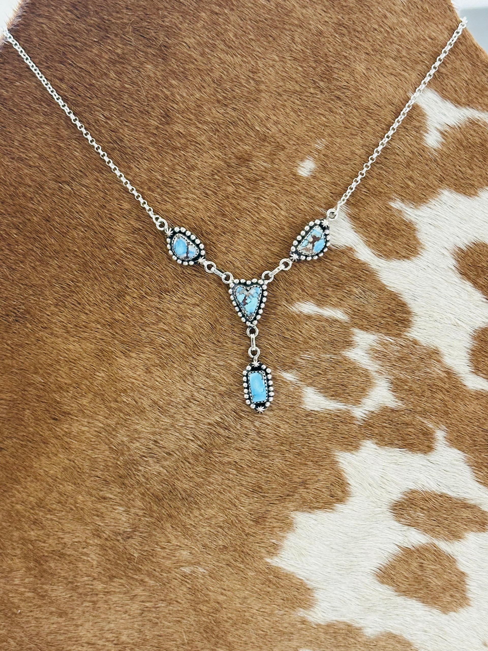 Southwest Handmade Golden Hills Turquoise & Sterling Silver Lariat Necklace