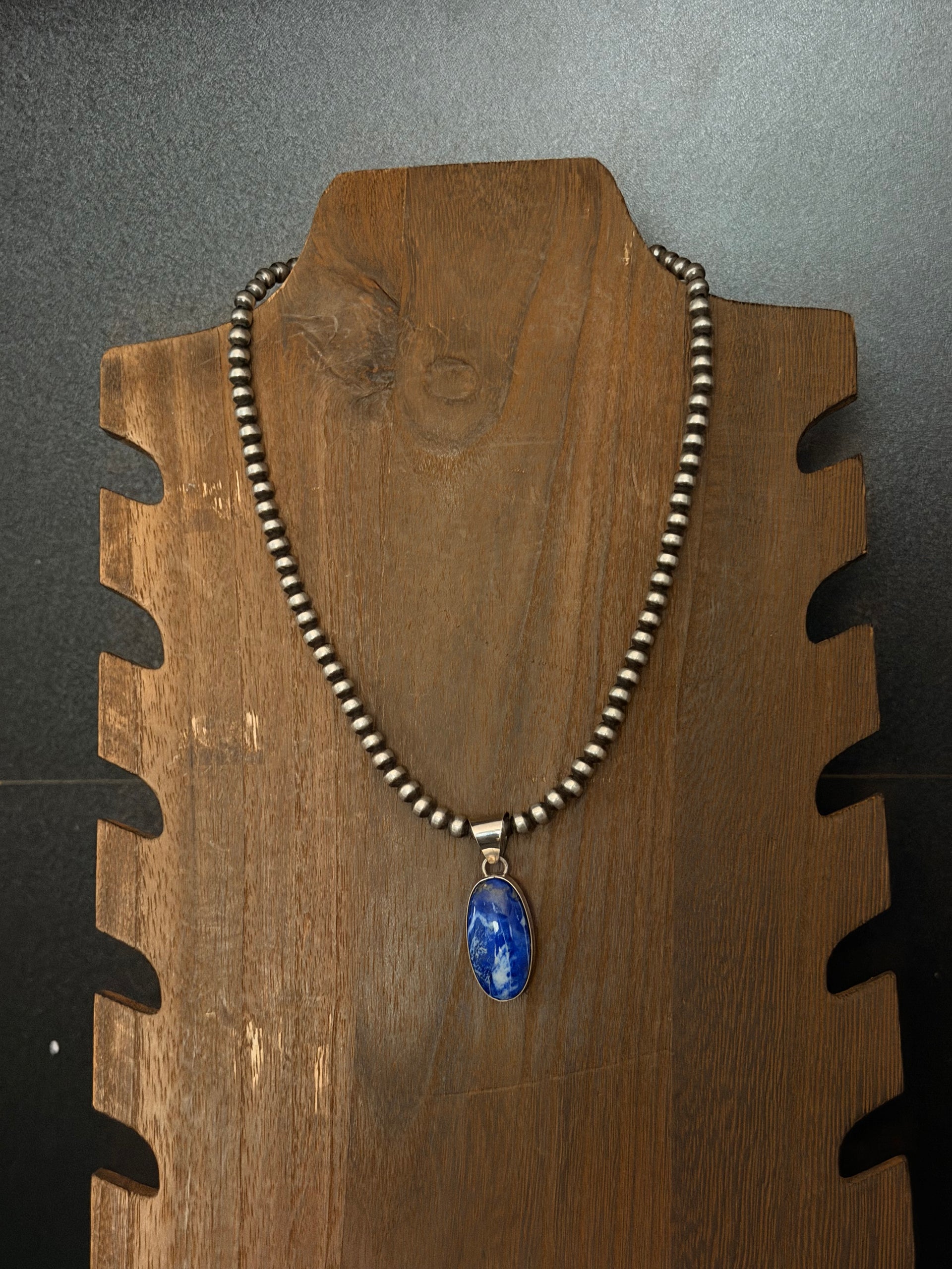 Navajo Made Denim Lapis & Sterling Silver Pendant