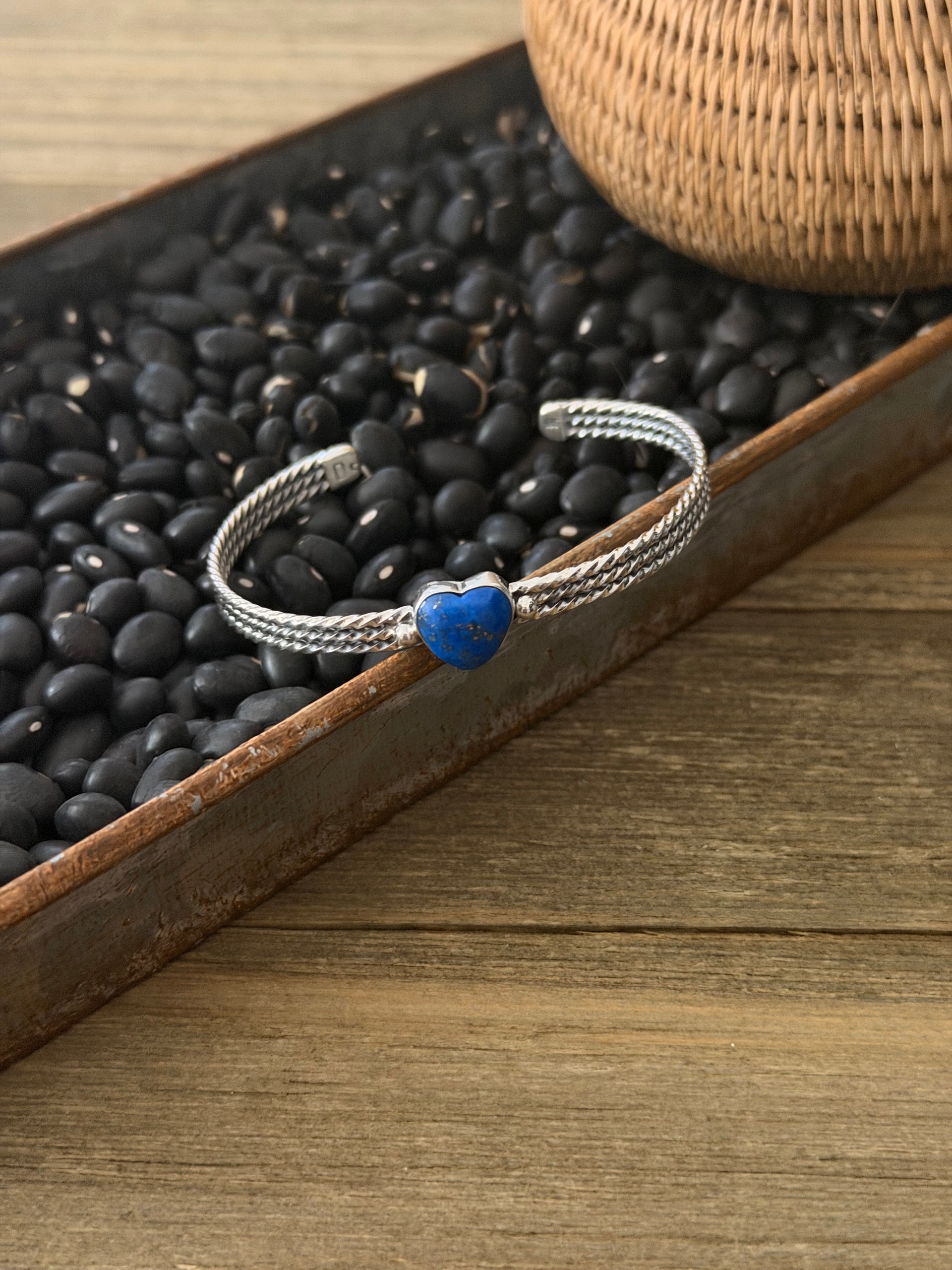 Duane Smith Lapis & Sterling Silver Heart Cuff Bracelet