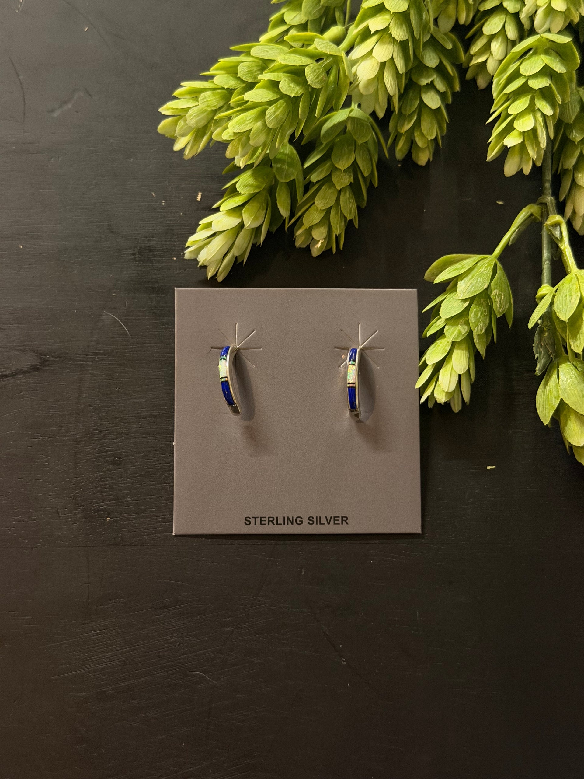 Navajo Made Multi Stone & Sterling Silver Inlay Post Earrings
