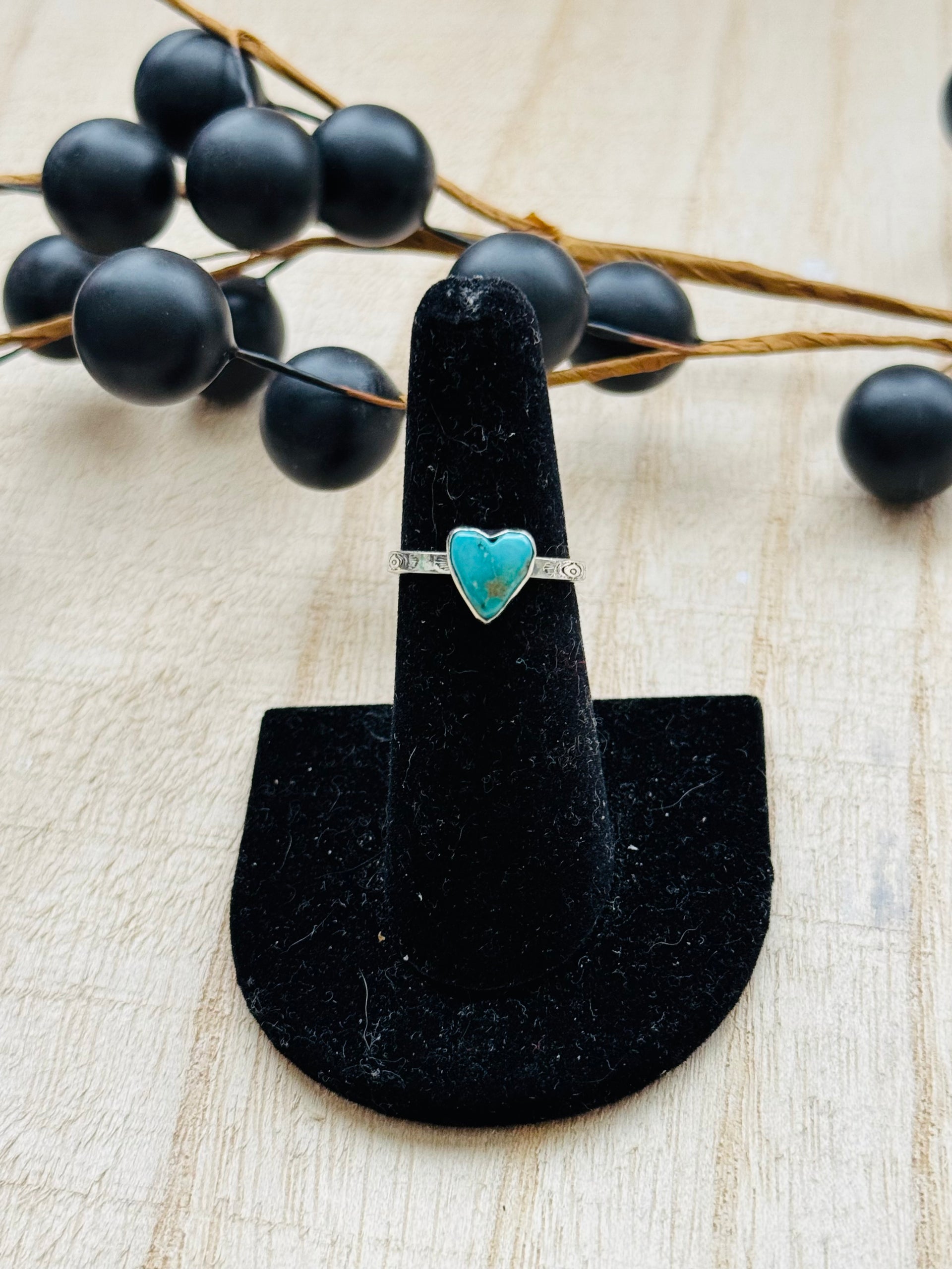 Southwest Handmade Kingman Turquoise & Sterling Silver Adjustable Heart Ring