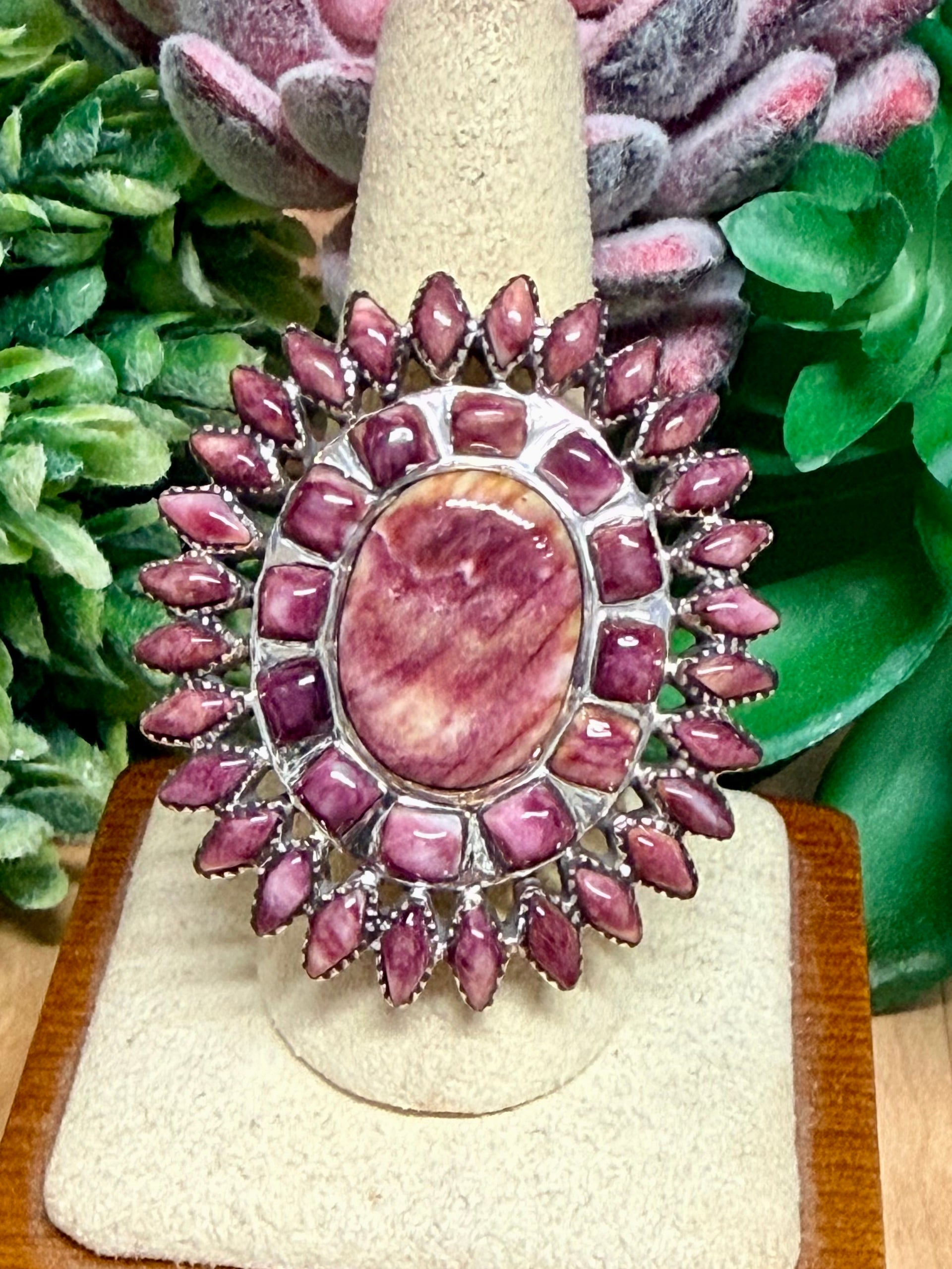 Southwest Purple Spiny Oyster & Sterling Silver Adjustable Ring