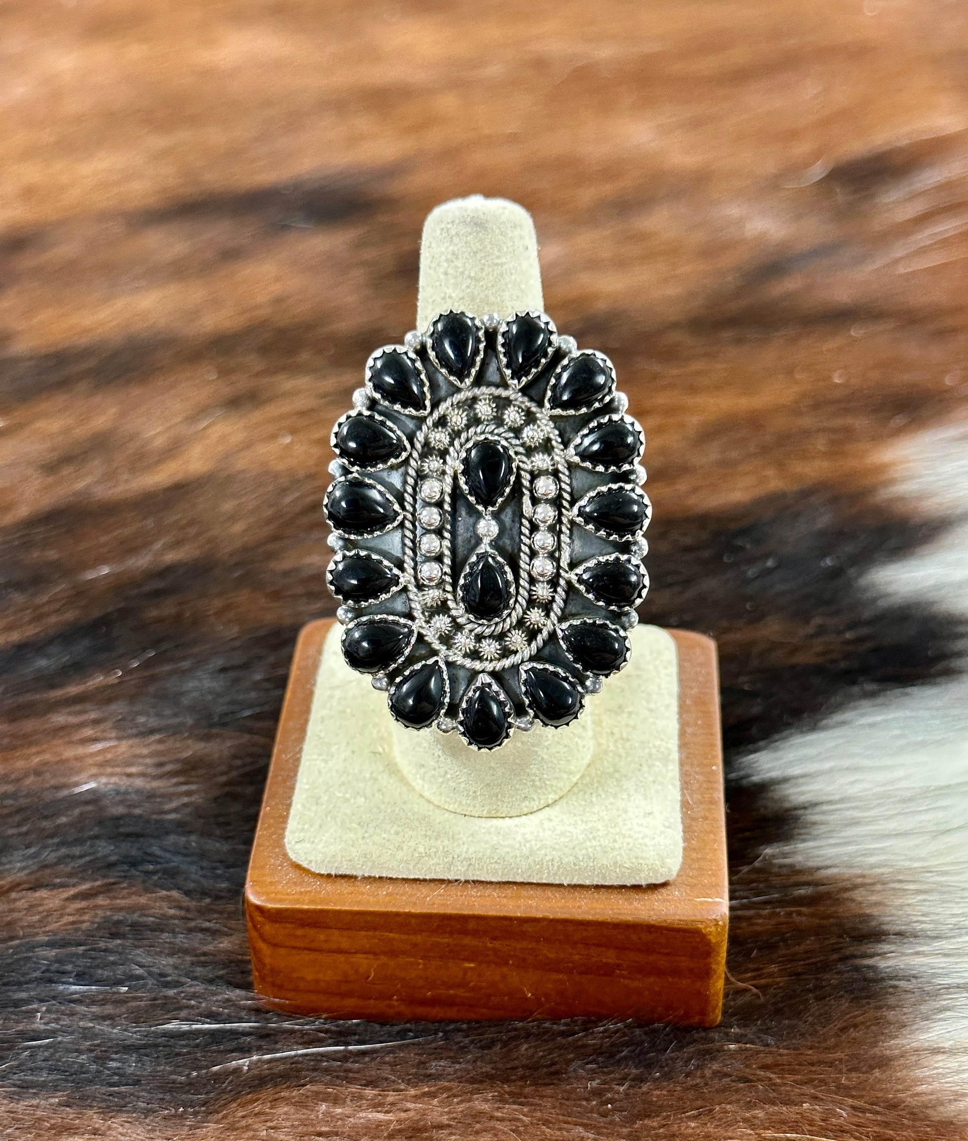 Southwest Handmade Onyx & Sterling Silver Adjustable Ring