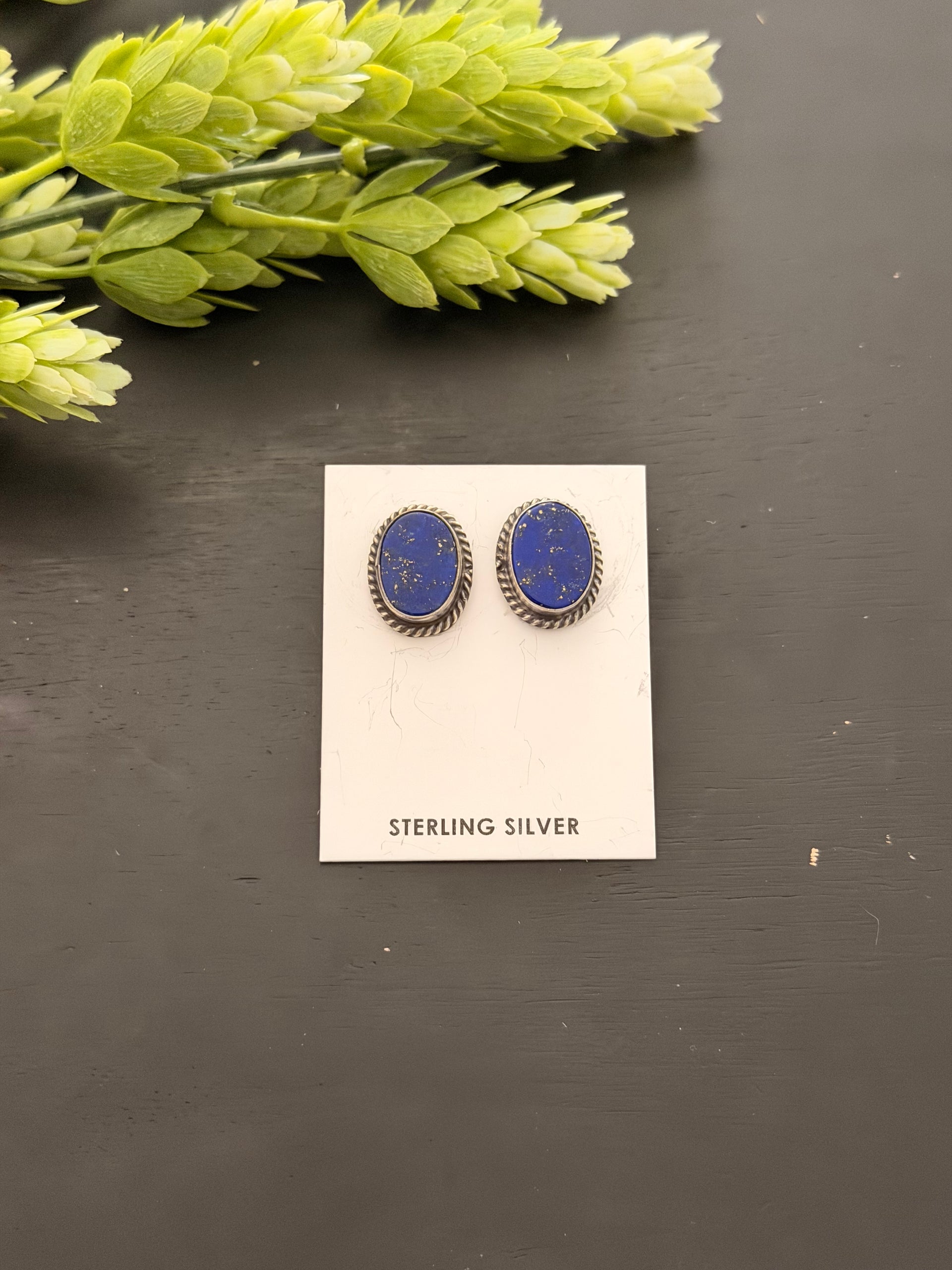 Navajo Made Lapis & Sterling Silver Post Earrings