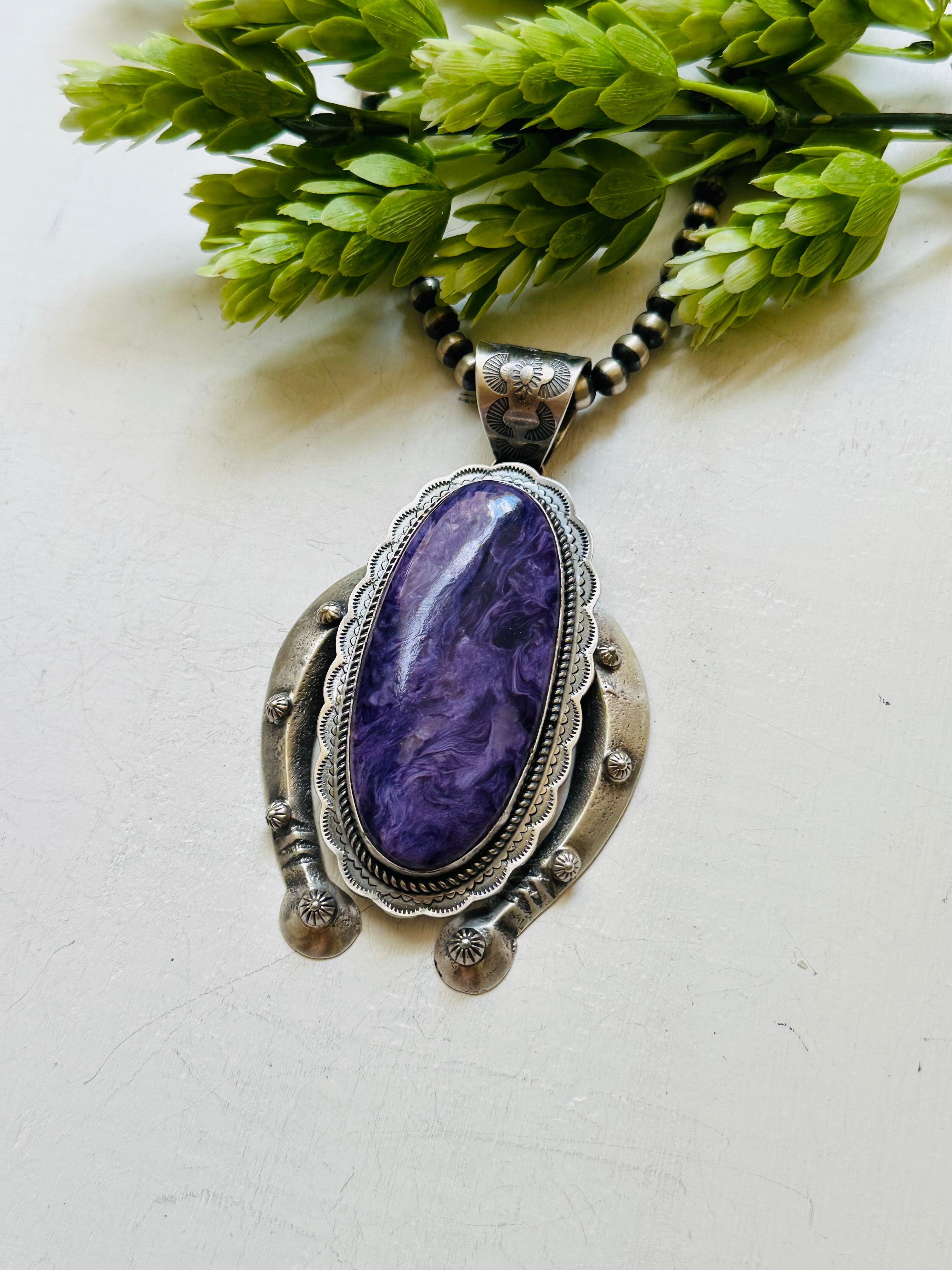 Navajo Made Charoite & Sterling Silver Pendant