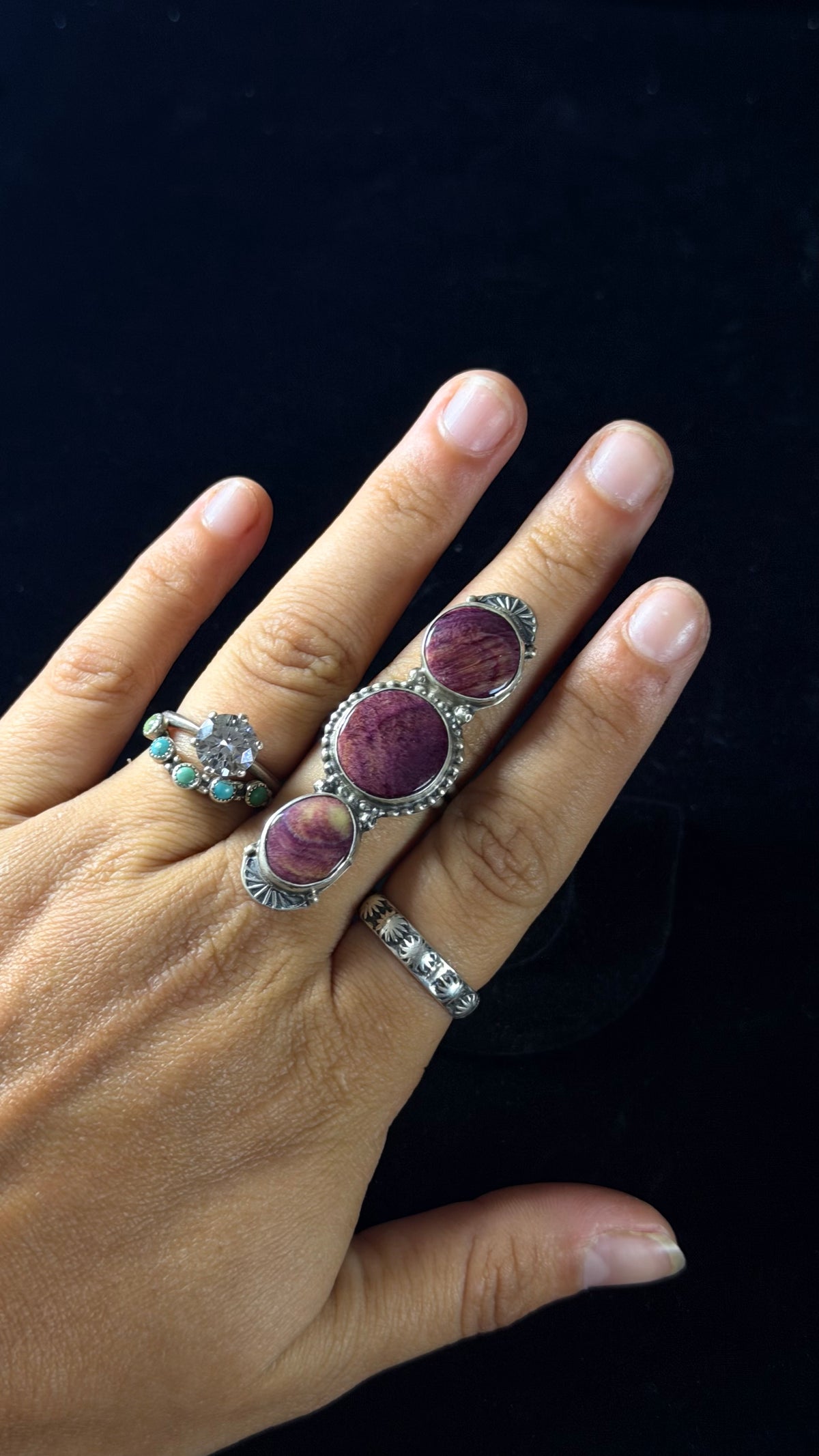 Justine Tso Purple Spiny Oyster & Sterling Silver Ring Size 9.25
