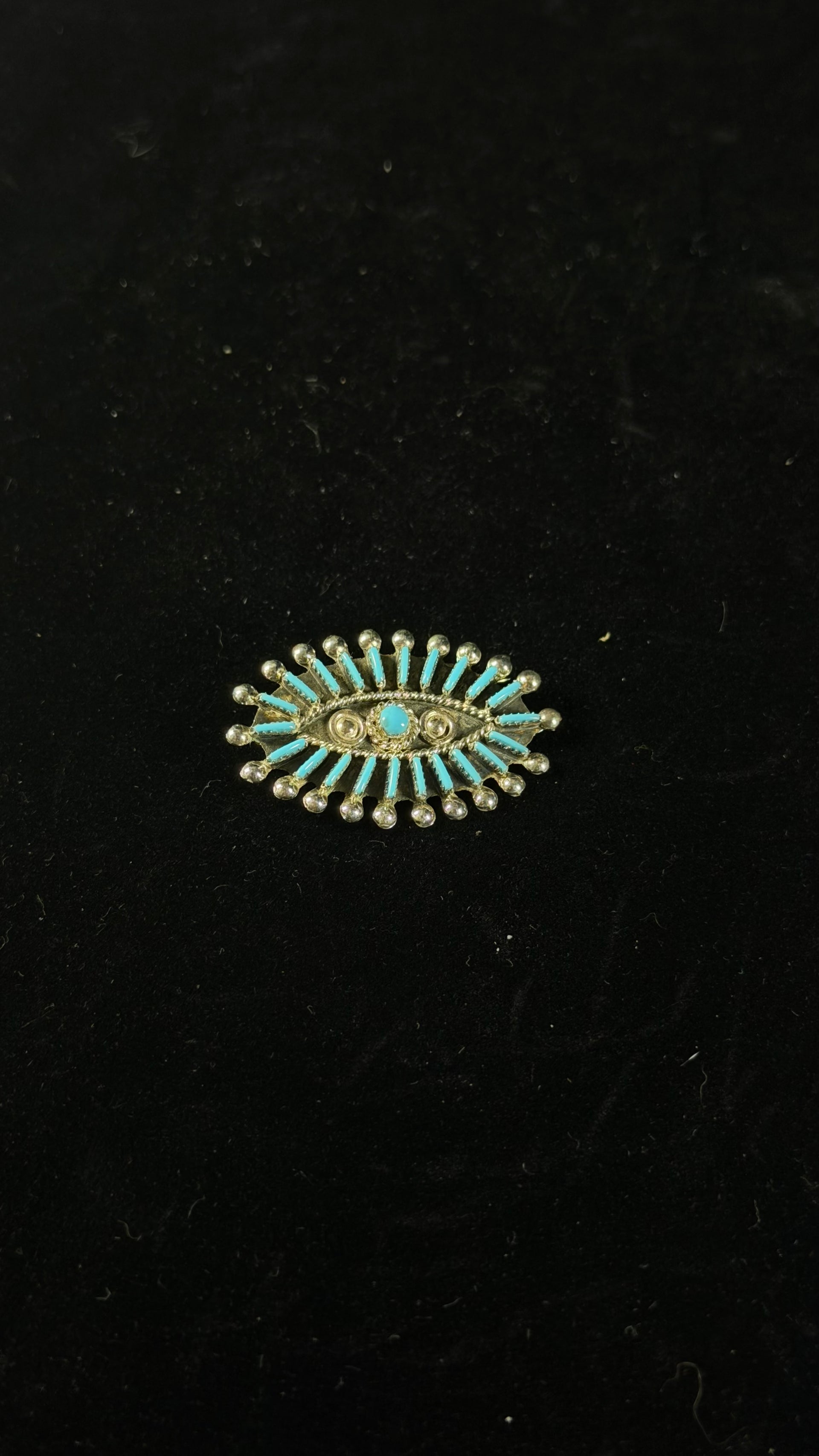 Zuni Made Kingman Turquoise & Sterling Silver Cluster Pendant/Pin