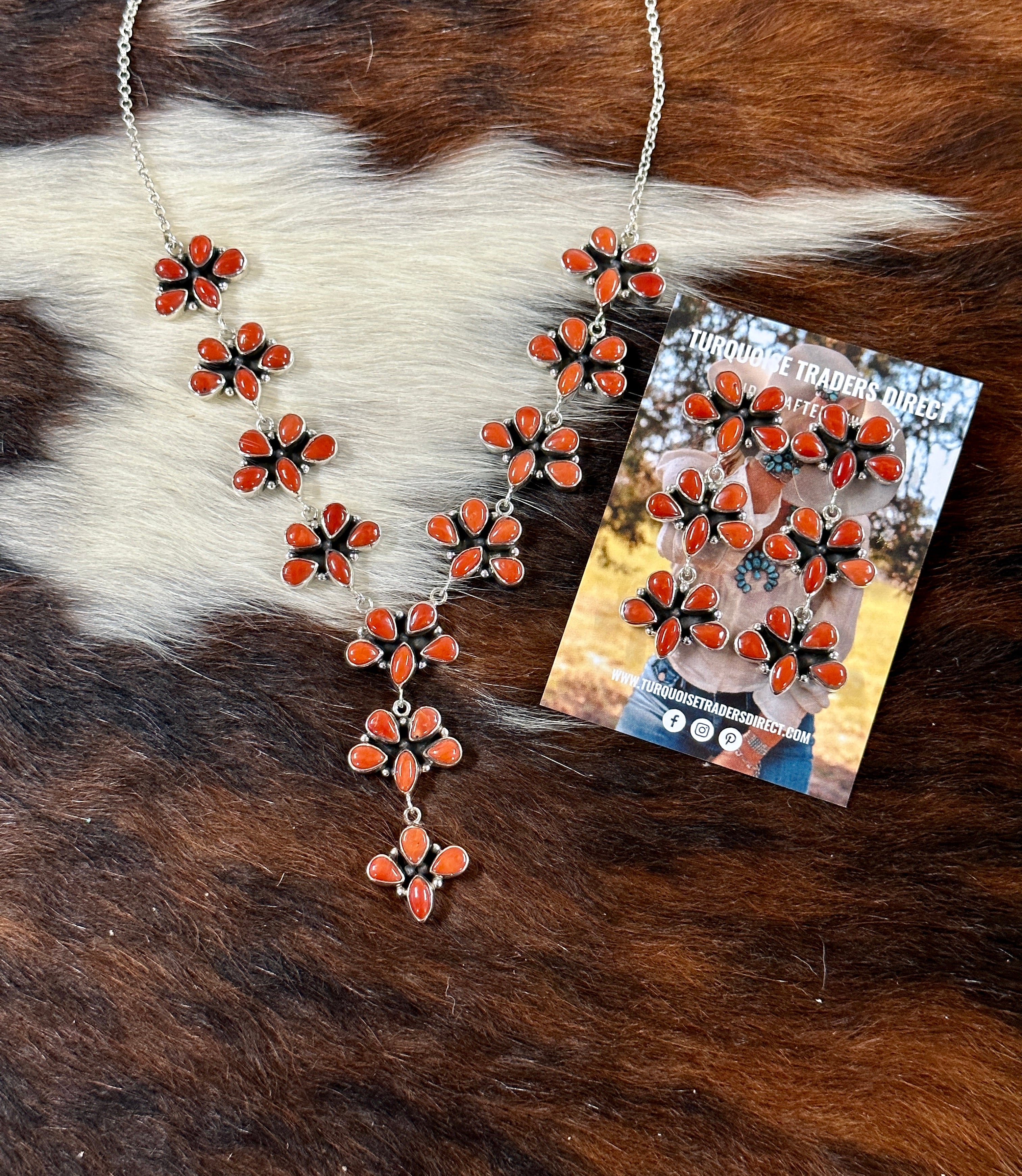 Southwest Handmade Natural Red Coral & Sterling Silver Necklace Set