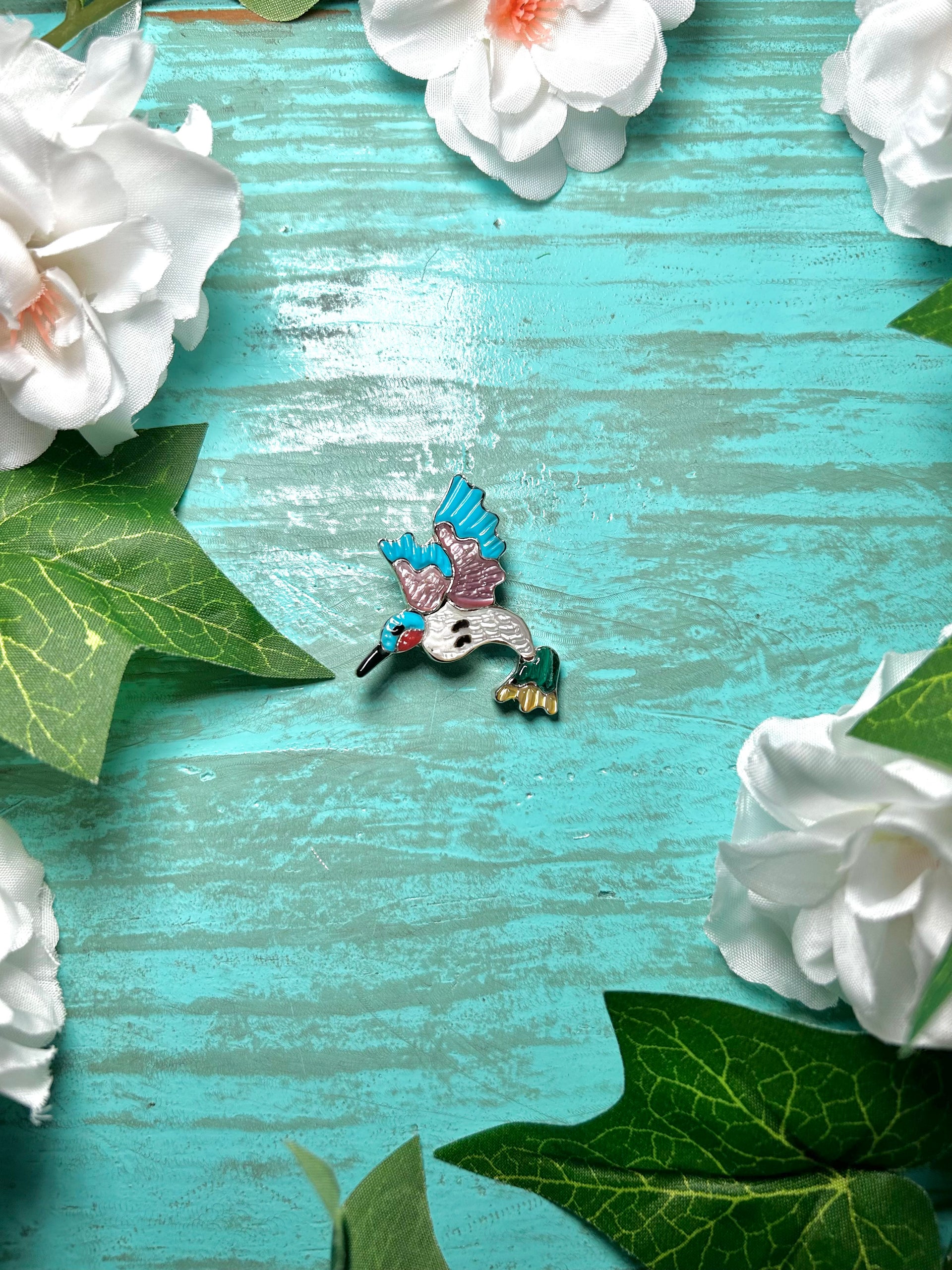 Zuni Made Multi Stone Inlay & Sterling Silver Pin