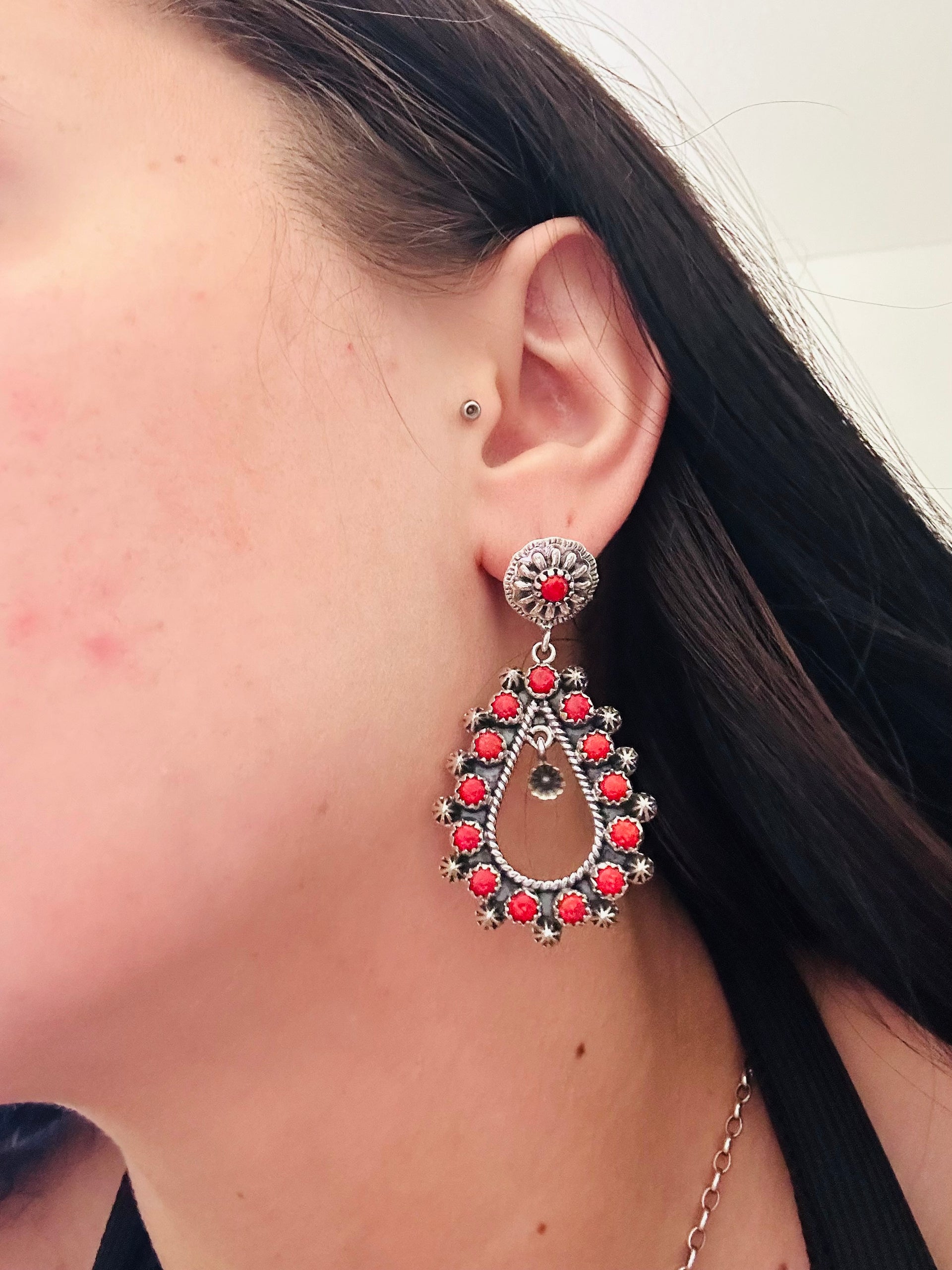 TTD “Tear Drop” Red Opal & Sterling Silver Post Dangle Earrings