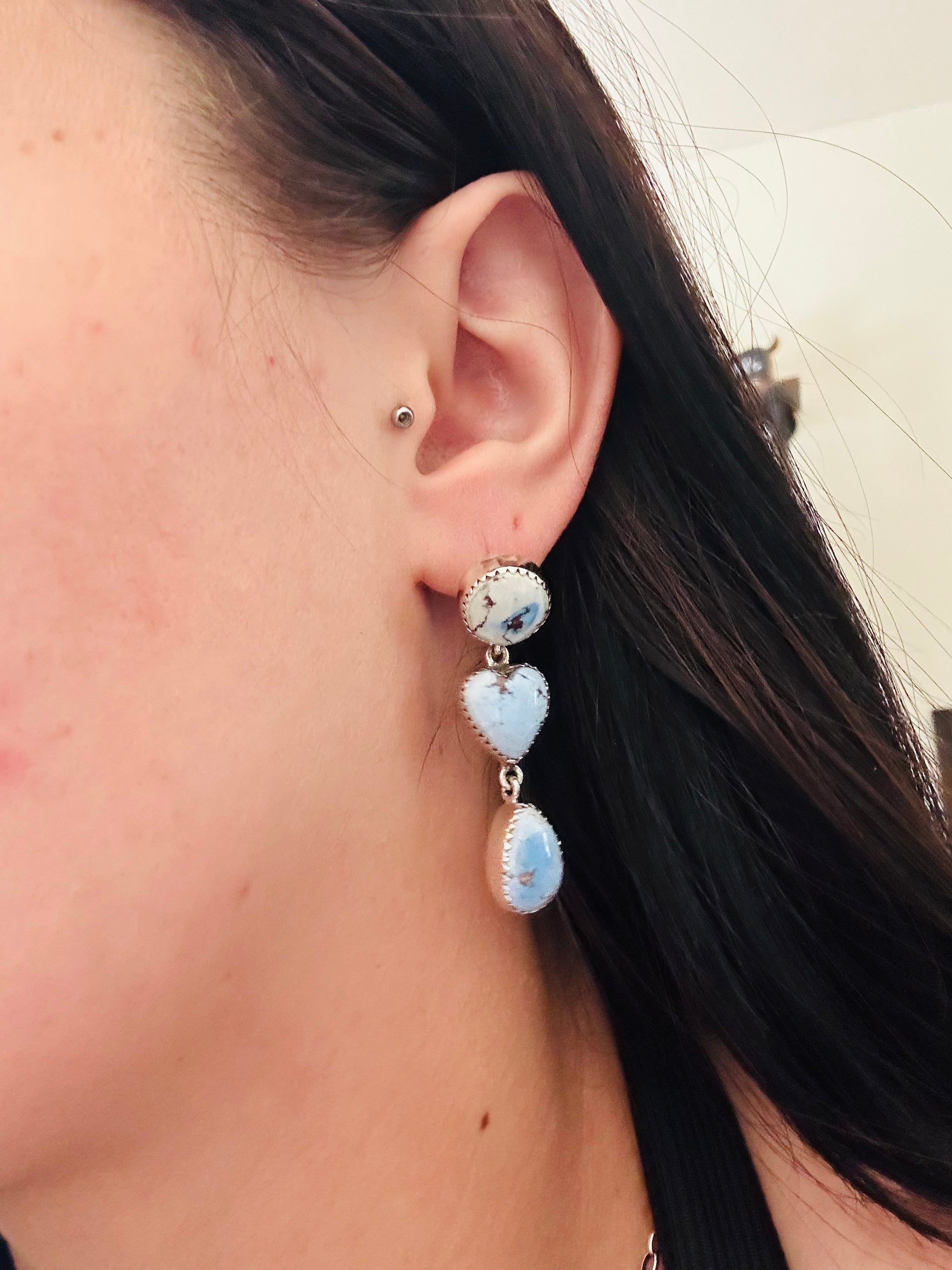 Southwest Handmade Golden Hills Turquoise & Sterling Silver Post Dangle Earrings