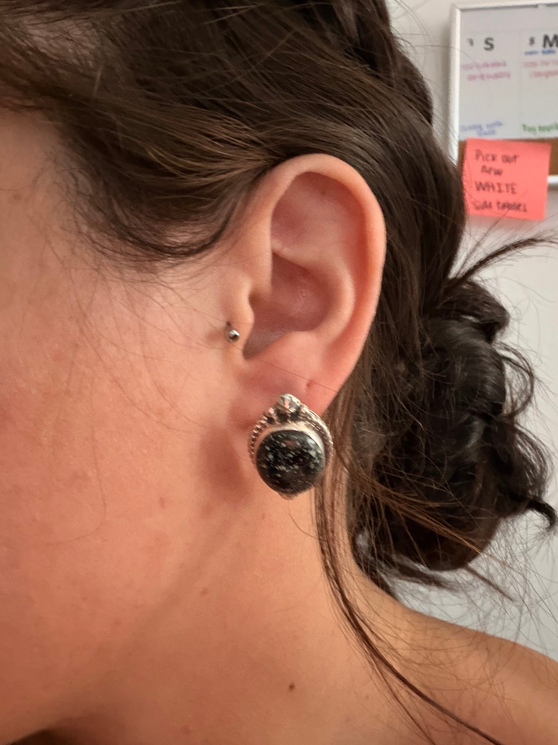Navajo Made New Lander Variscite & Sterling Silver Post Earrings