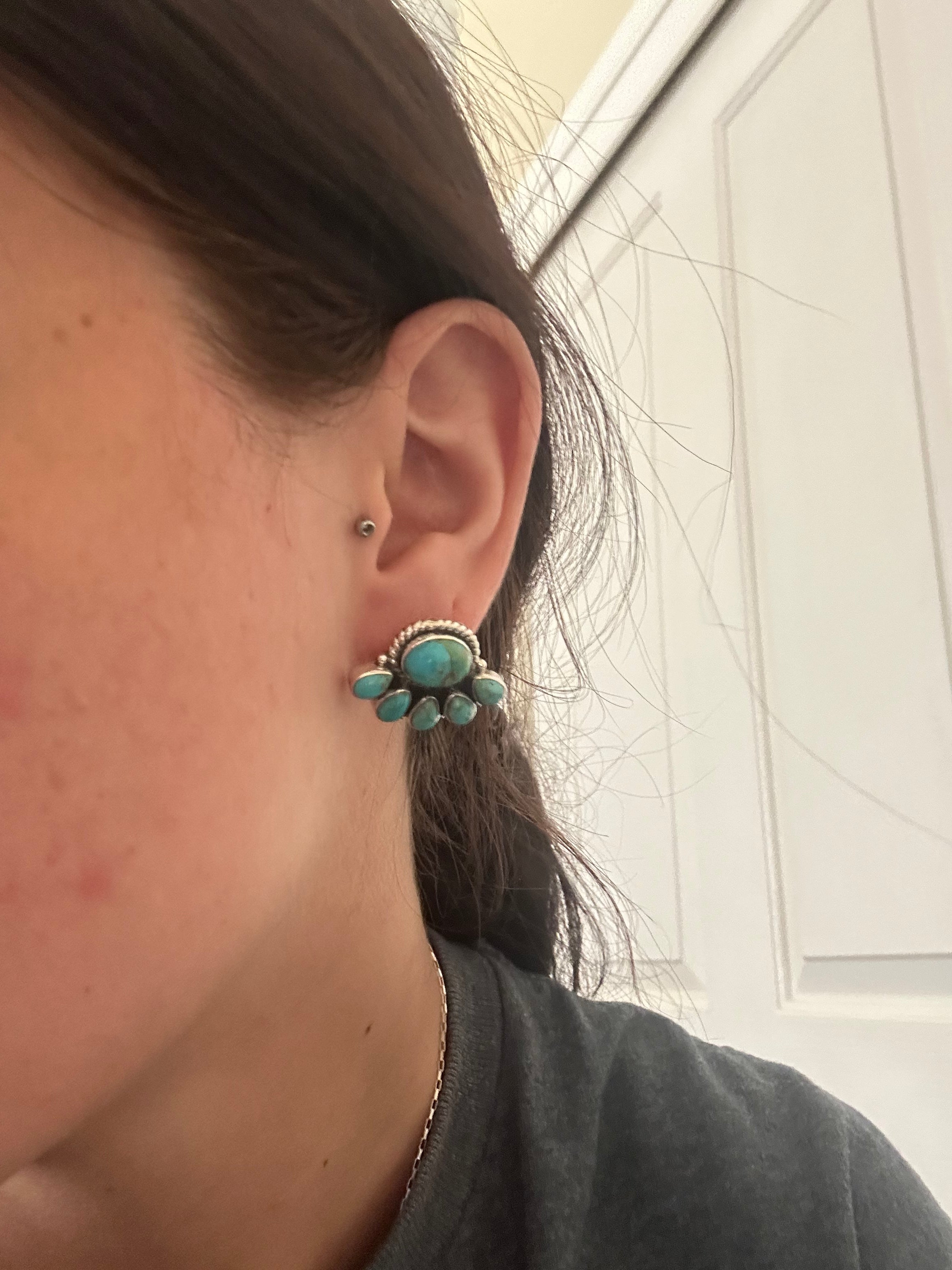 Southwest Handmade Kingman Turquoise & Sterling Silver Post Earrings