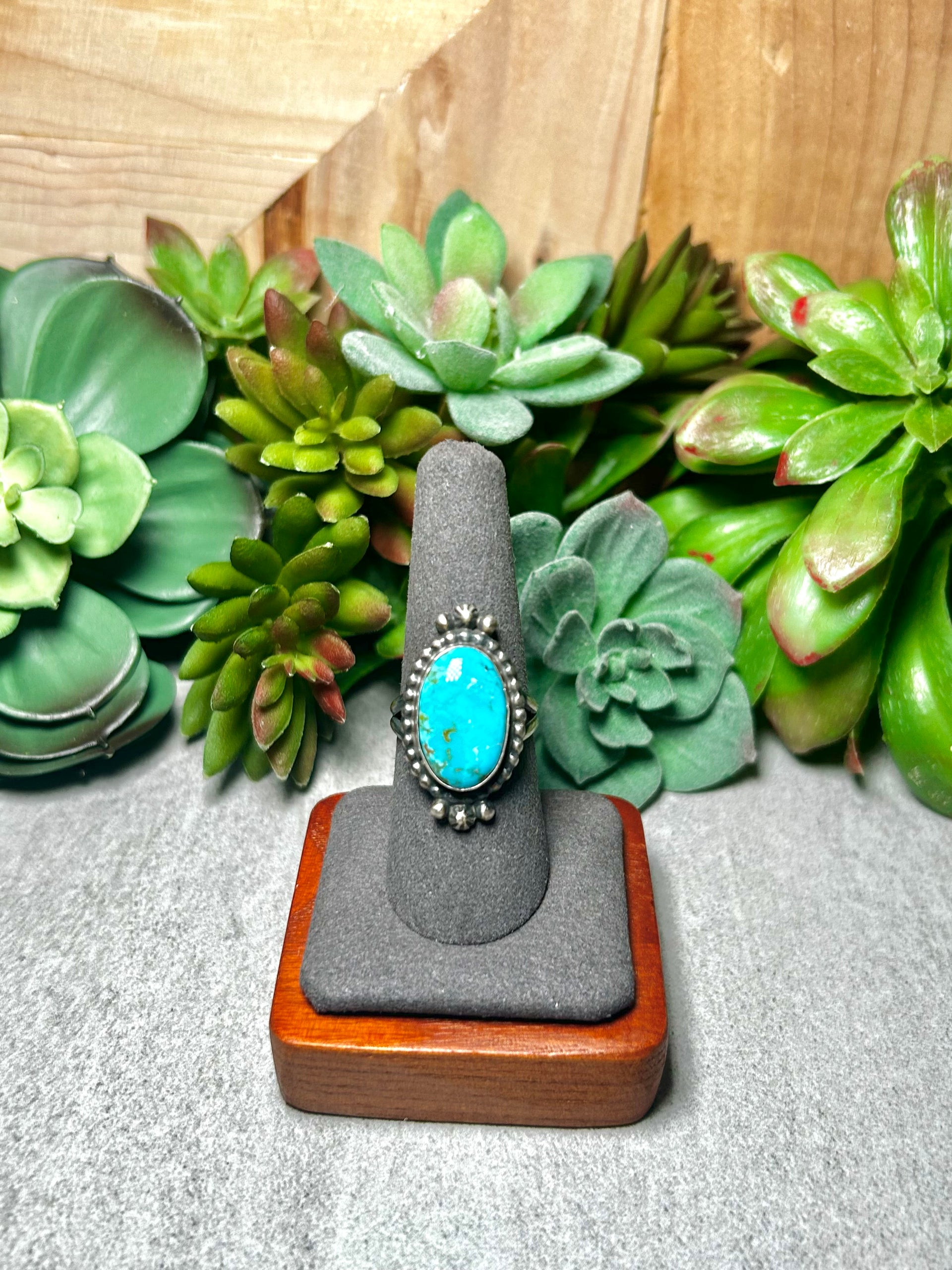 Navajo Made Highgrade Kingman Turquoise & Sterling Silver Ring Size 8.75