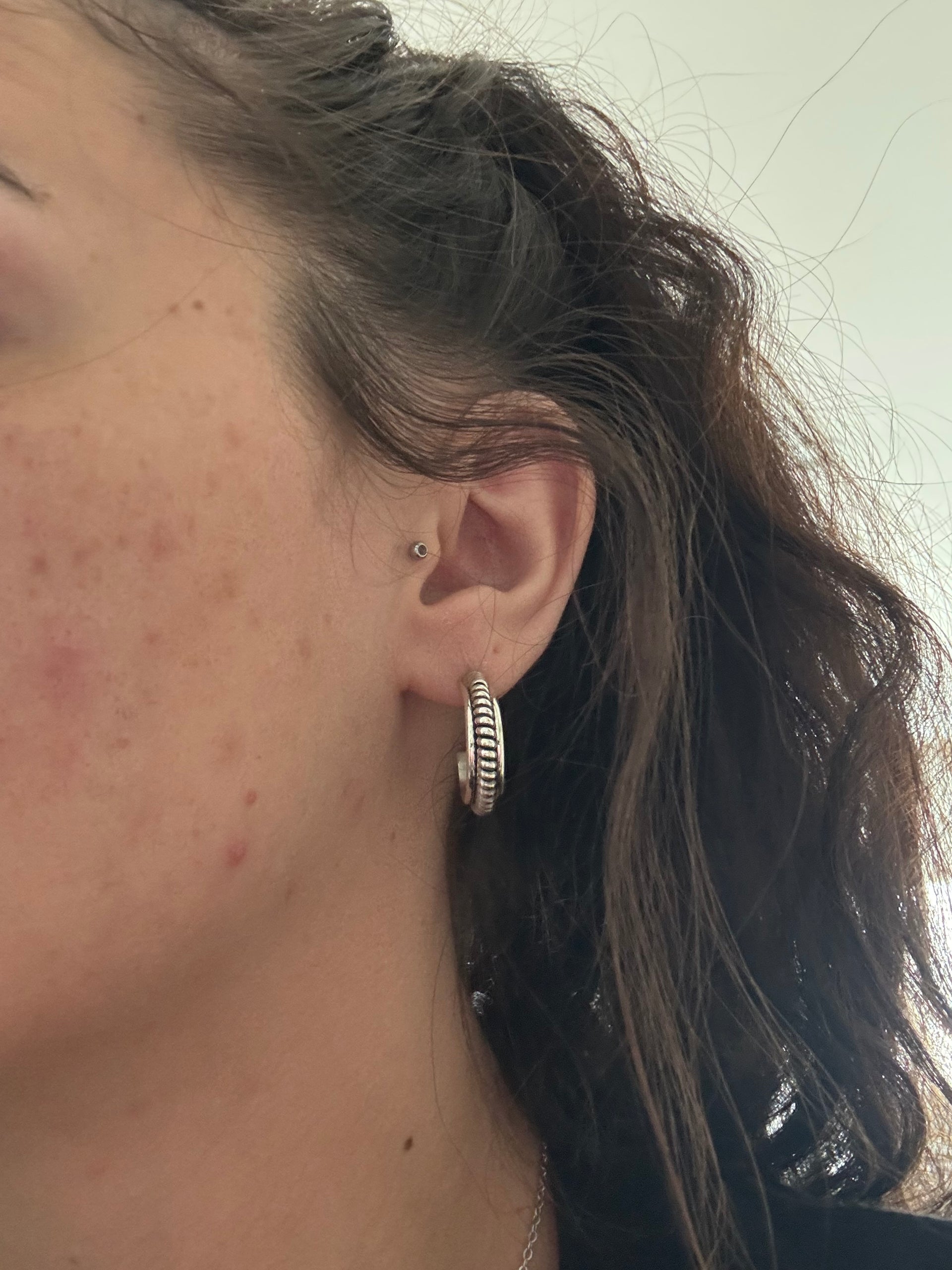 Navajo Made Sterling Silver Post Hoop Earrings