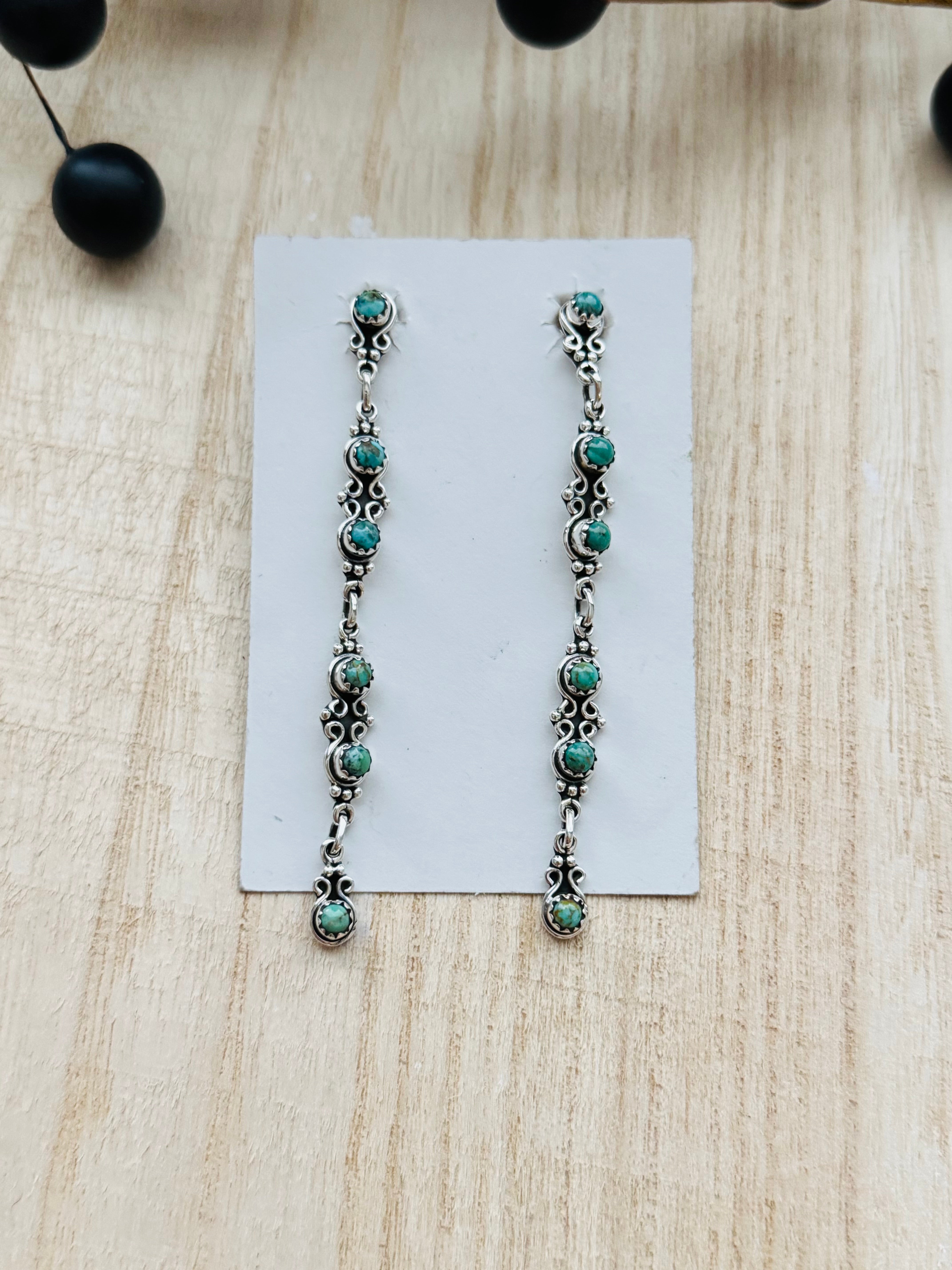 Southwest Handmade Kingman Turquoise & Sterling Silver Post Dangle Earrings