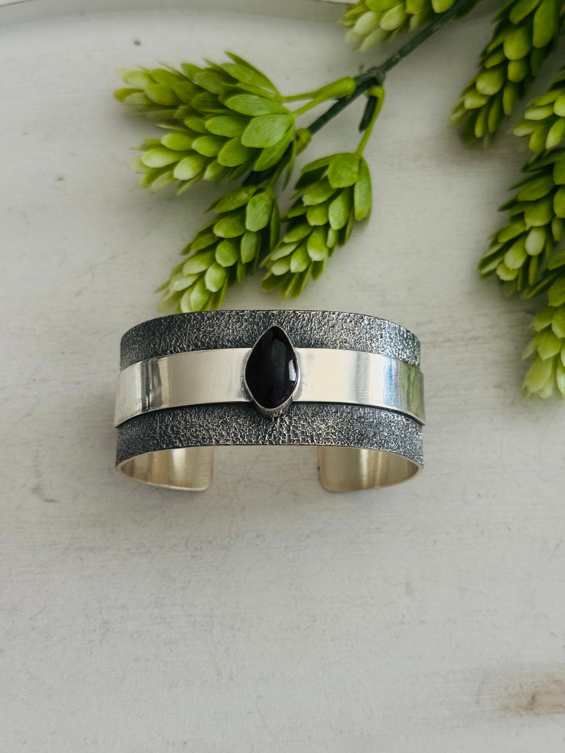 David Benally Sugilite & Sterling Silver Cluster Tufa Cast Cuff Bracelet