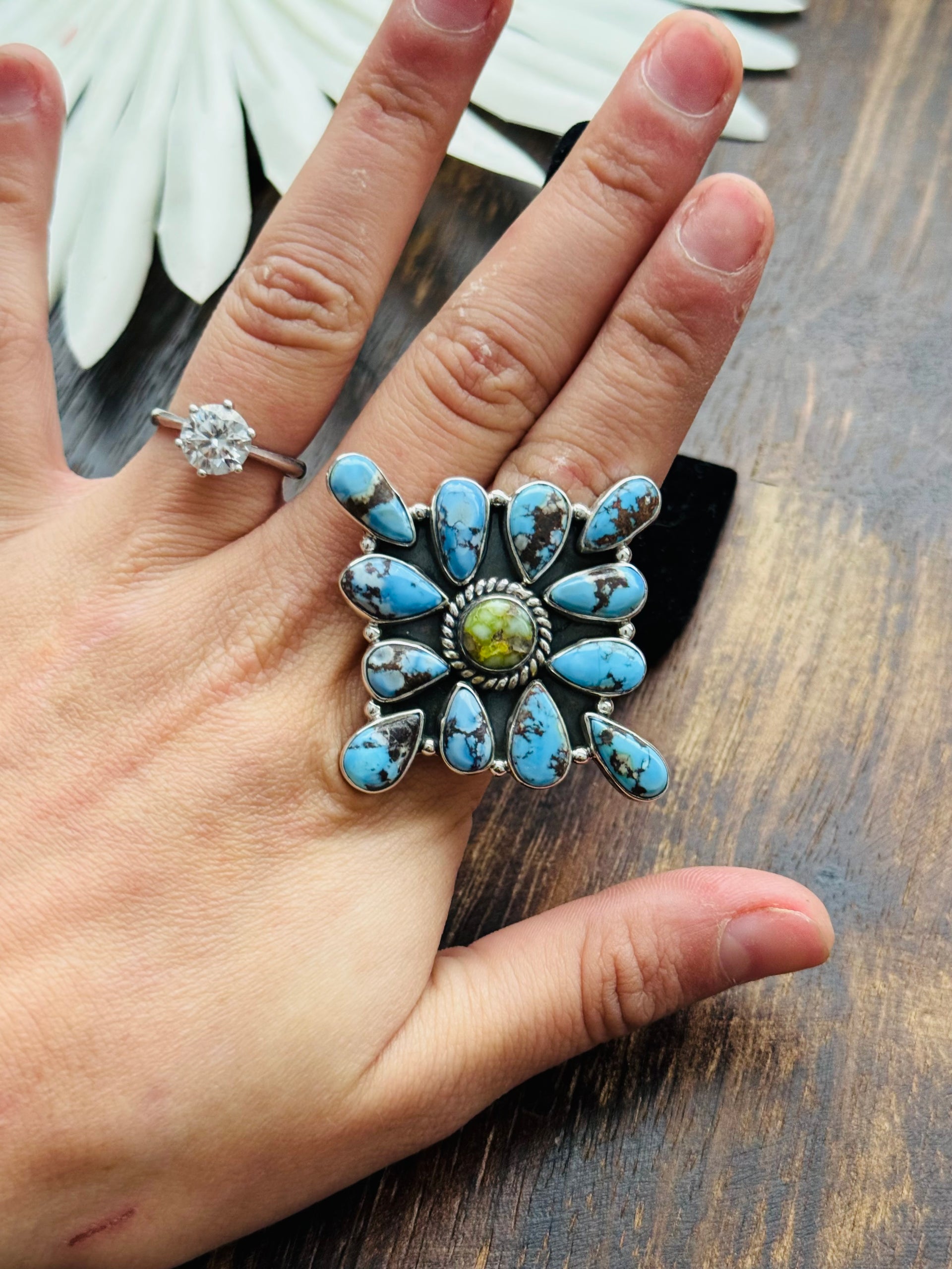 Southwest Handmade Multi Stone & Sterling Silver Adjustable Cluster Ring